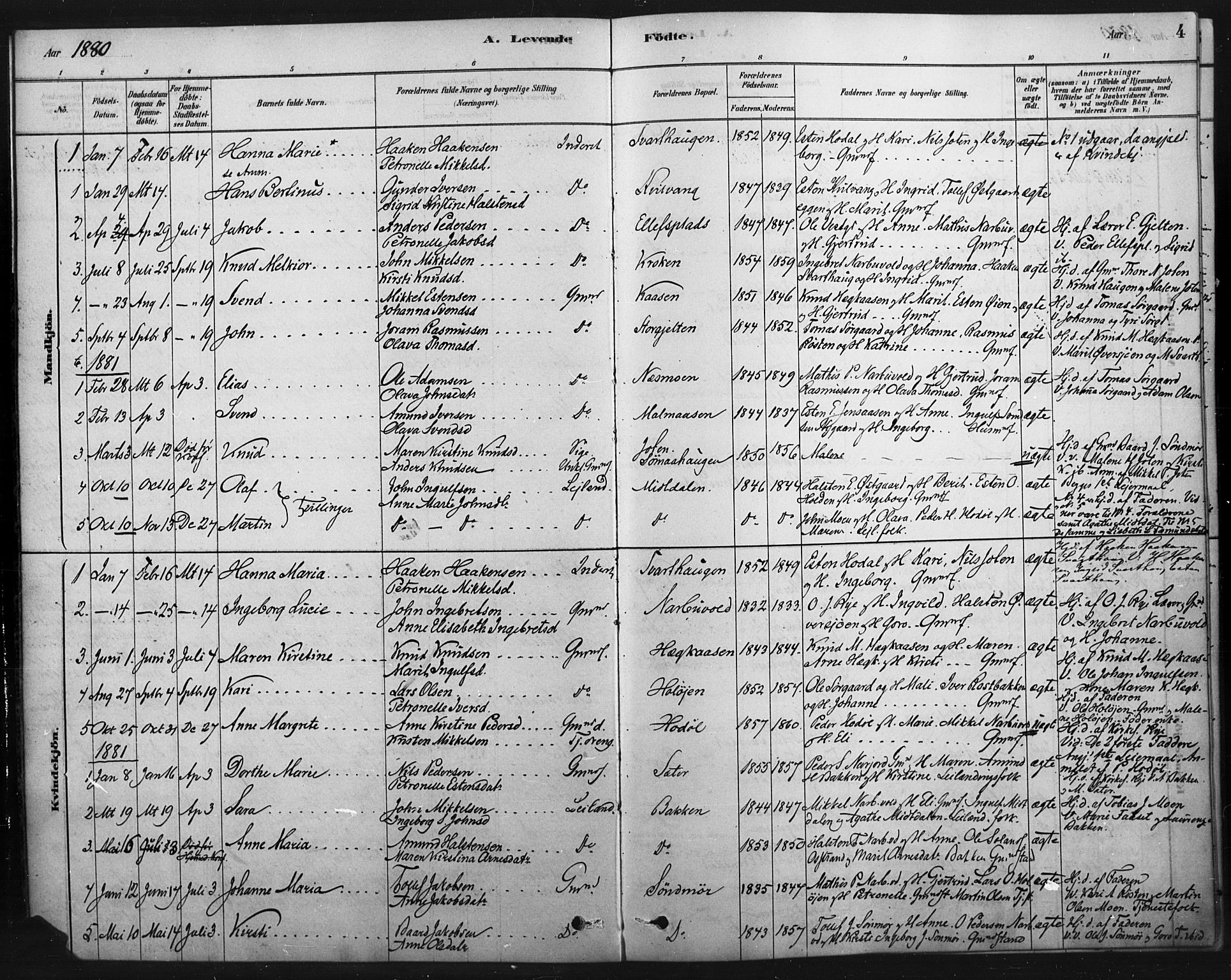 Tolga prestekontor, AV/SAH-PREST-062/K/L0007: Parish register (official) no. 7, 1877-1900, p. 4