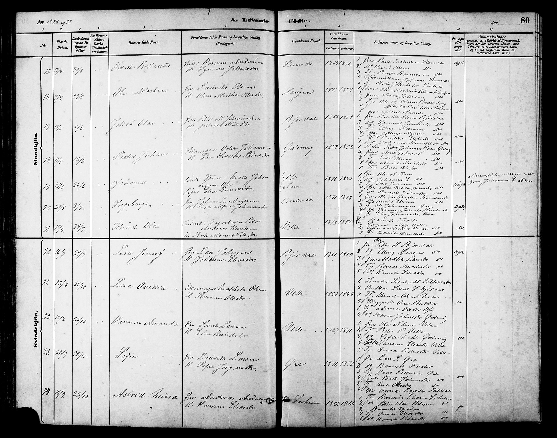 Ministerialprotokoller, klokkerbøker og fødselsregistre - Møre og Romsdal, AV/SAT-A-1454/513/L0189: Parish register (copy) no. 513C03, 1883-1904, p. 80