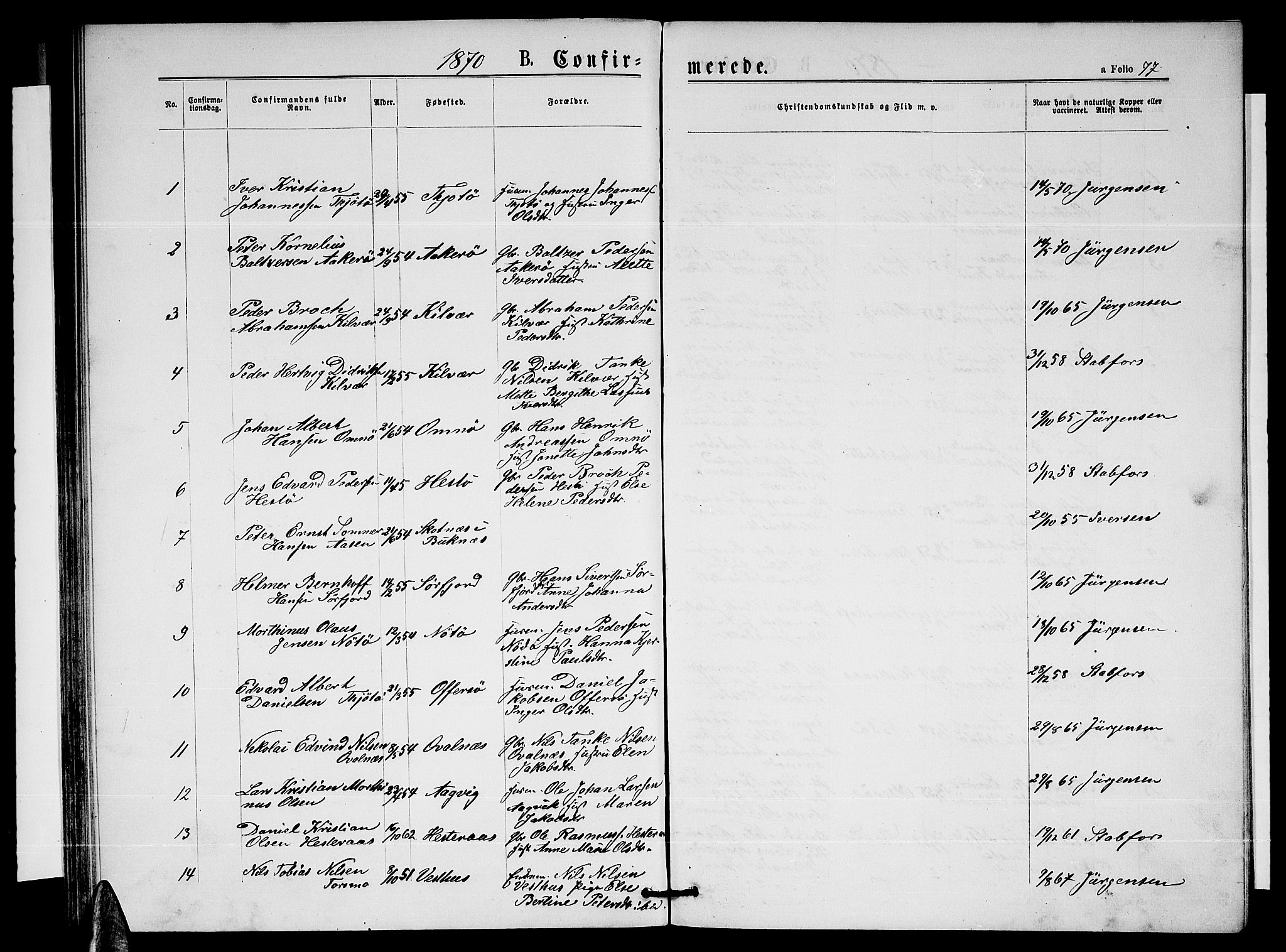 Ministerialprotokoller, klokkerbøker og fødselsregistre - Nordland, SAT/A-1459/817/L0267: Parish register (copy) no. 817C02, 1870-1883, p. 77