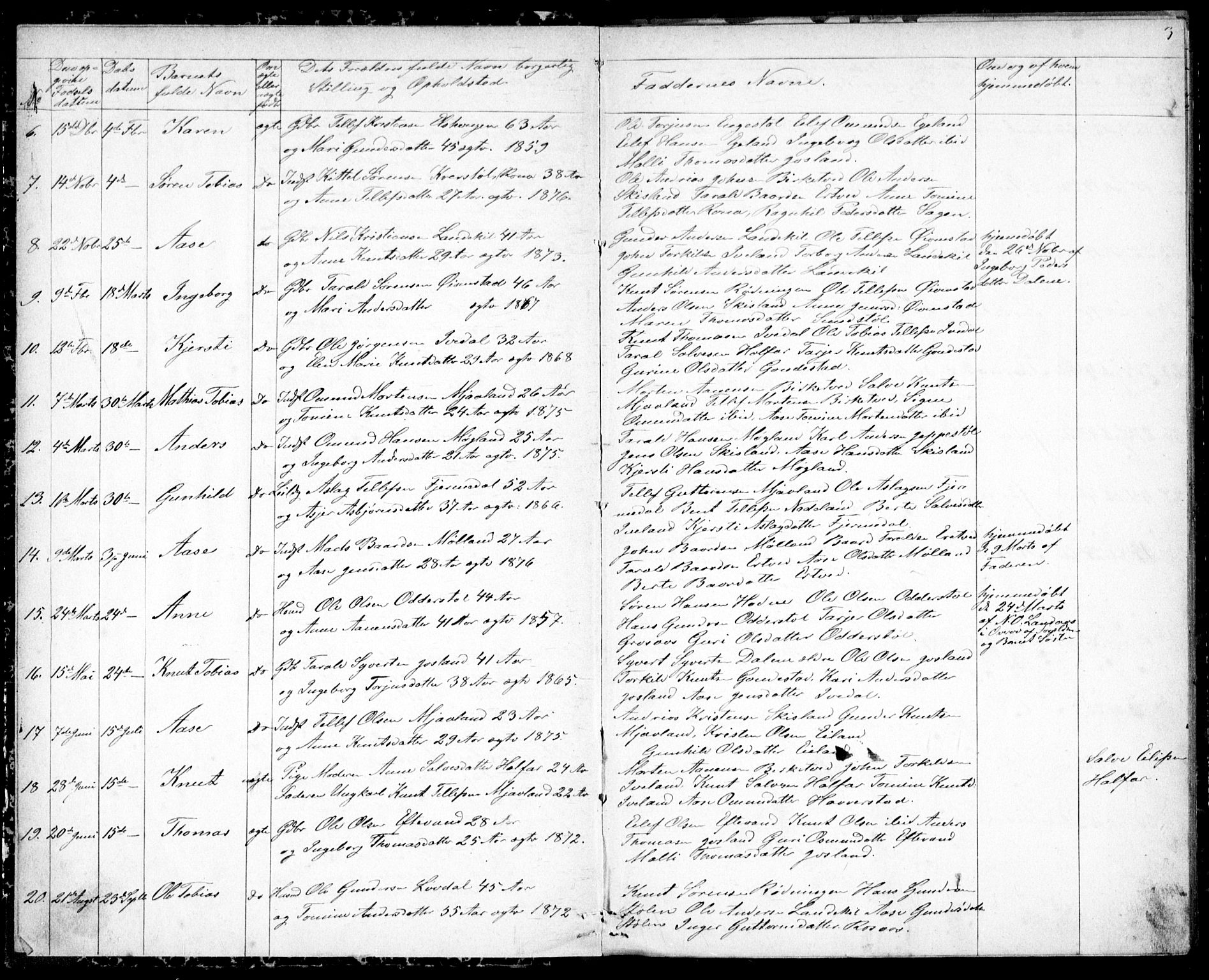 Evje sokneprestkontor, AV/SAK-1111-0008/F/Fb/Fbc/L0003: Parish register (copy) no. B 3, 1876-1889, p. 3