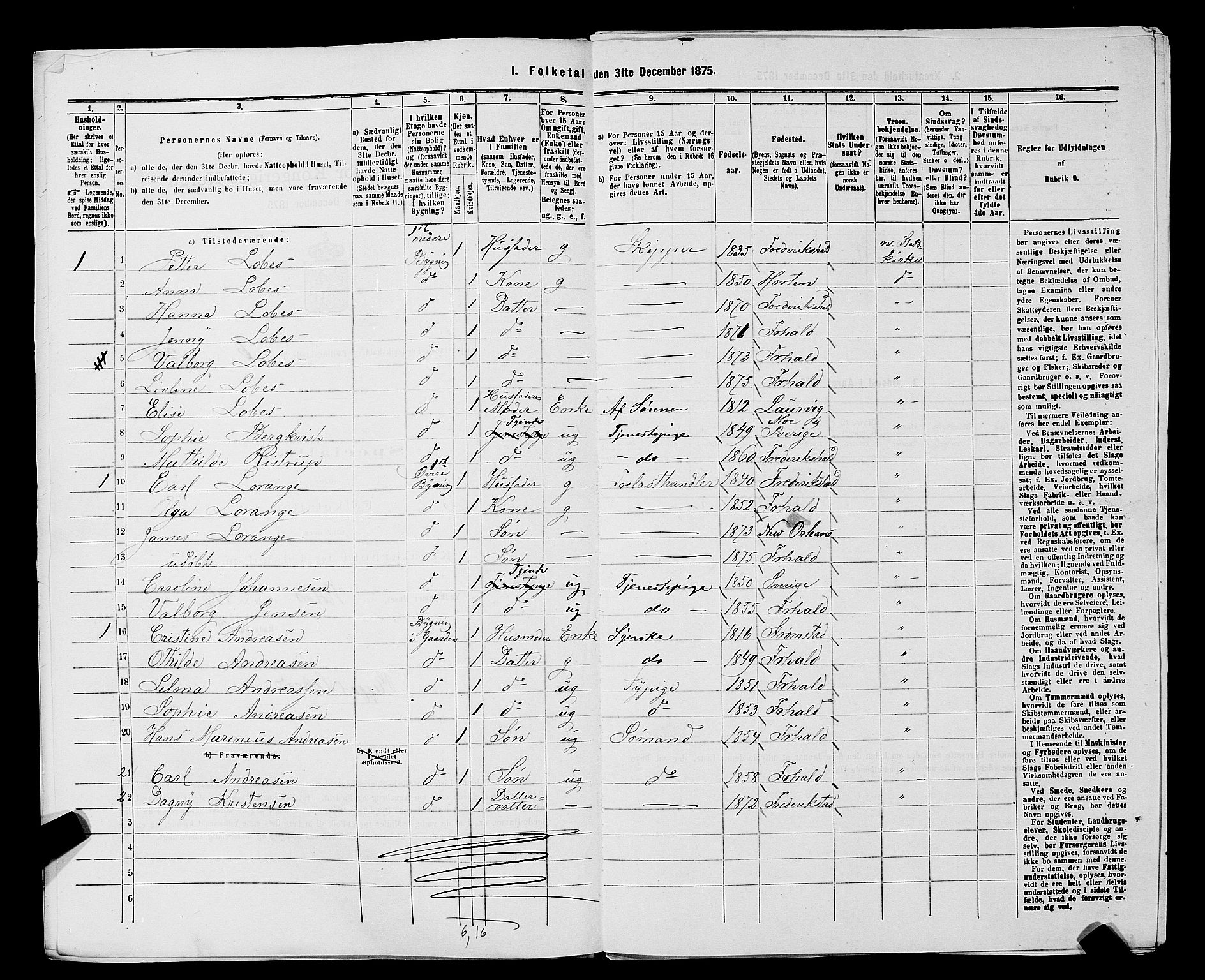 RA, 1875 census for 0101P Fredrikshald, 1875, p. 754