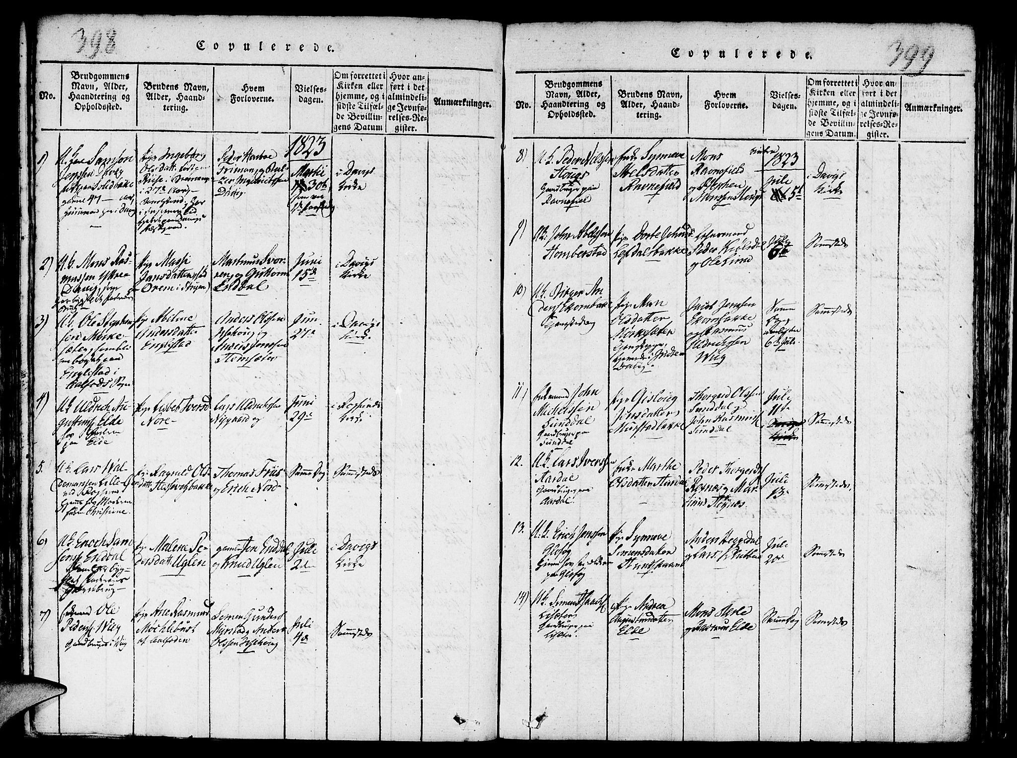 Davik sokneprestembete, SAB/A-79701/H/Haa/Haaa/L0003: Parish register (official) no. A 3, 1816-1830, p. 398-399