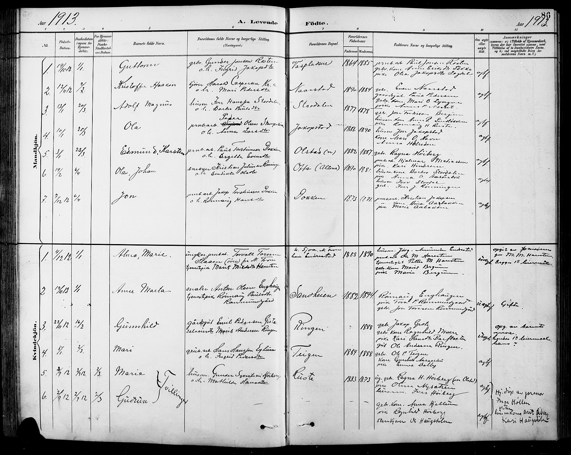 Sel prestekontor, SAH/PREST-074/H/Ha/Hab/L0001: Parish register (copy) no. 1, 1894-1923, p. 86