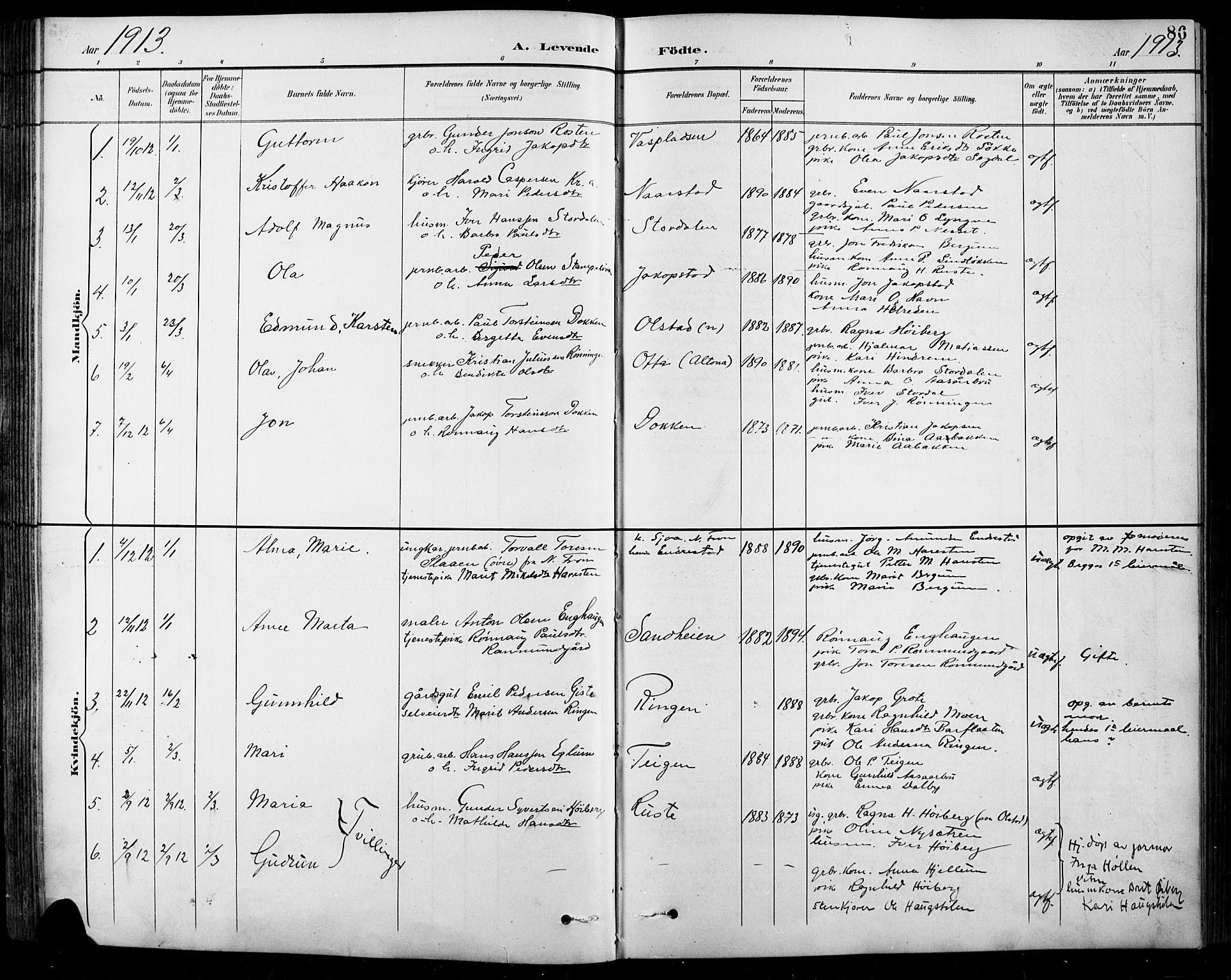 Sel prestekontor, AV/SAH-PREST-074/H/Ha/Hab/L0001: Parish register (copy) no. 1, 1894-1923, p. 86