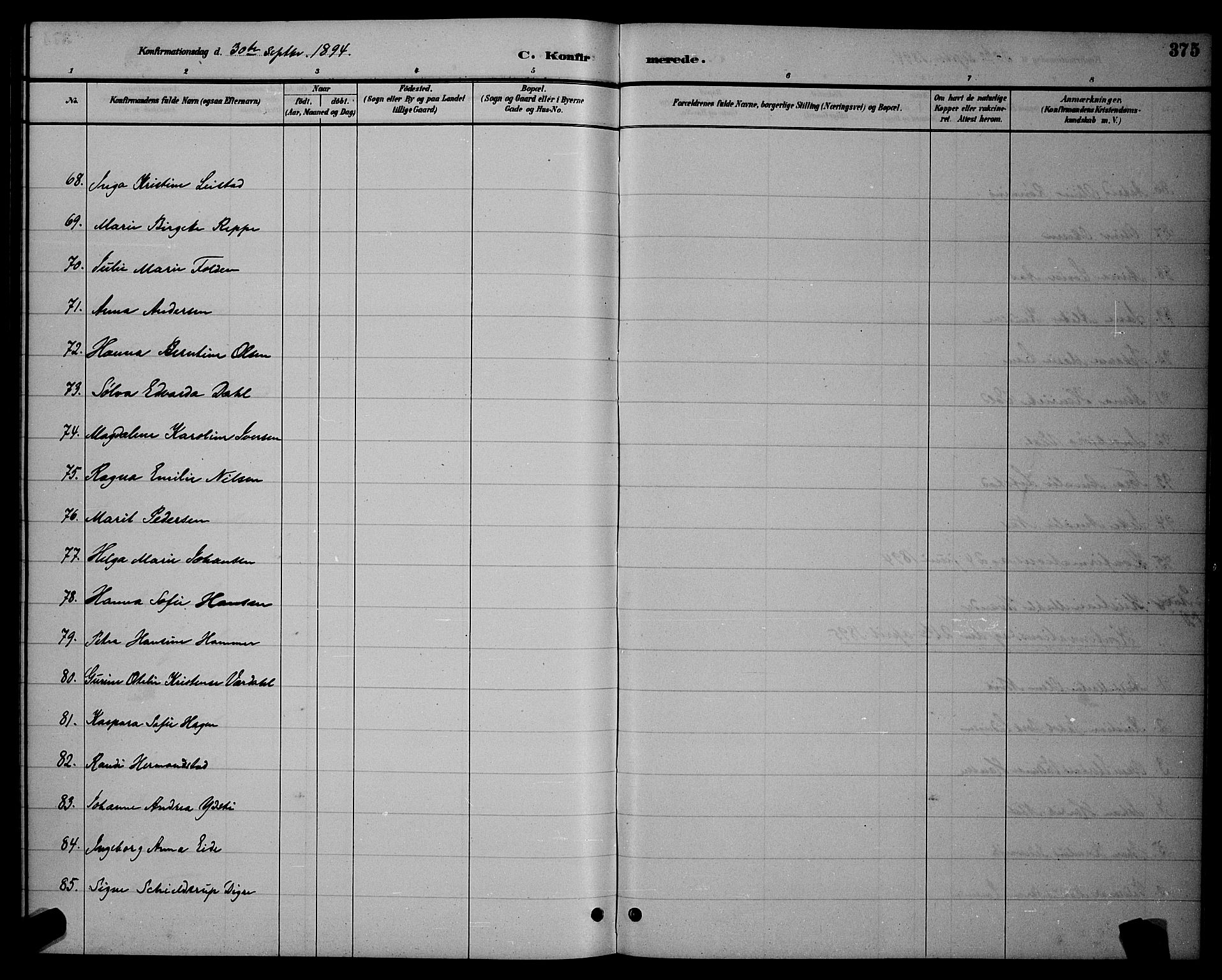 Ministerialprotokoller, klokkerbøker og fødselsregistre - Sør-Trøndelag, SAT/A-1456/604/L0222: Parish register (copy) no. 604C05, 1886-1895, p. 375