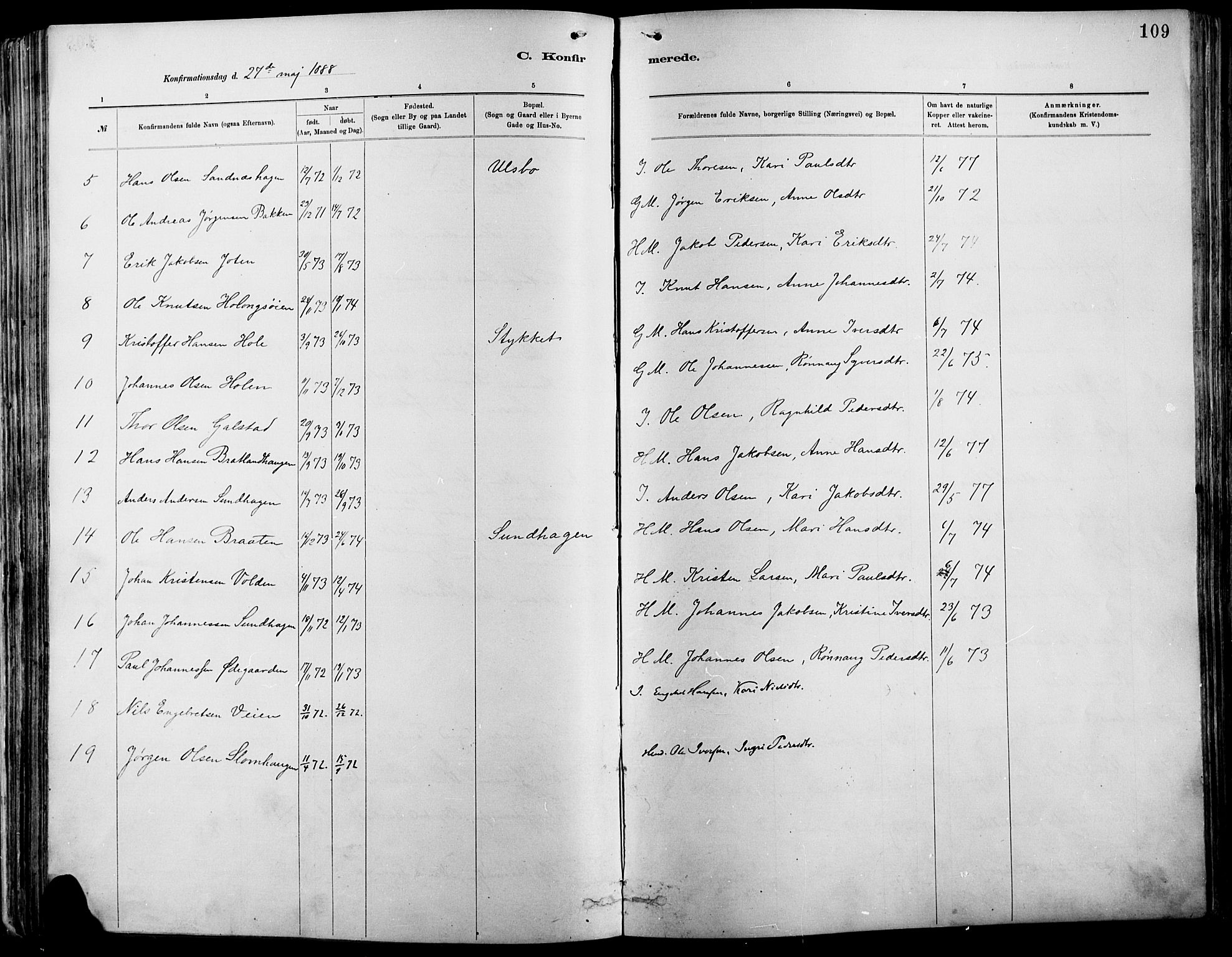 Vågå prestekontor, SAH/PREST-076/H/Ha/Haa/L0009: Parish register (official) no. 9, 1886-1904, p. 109