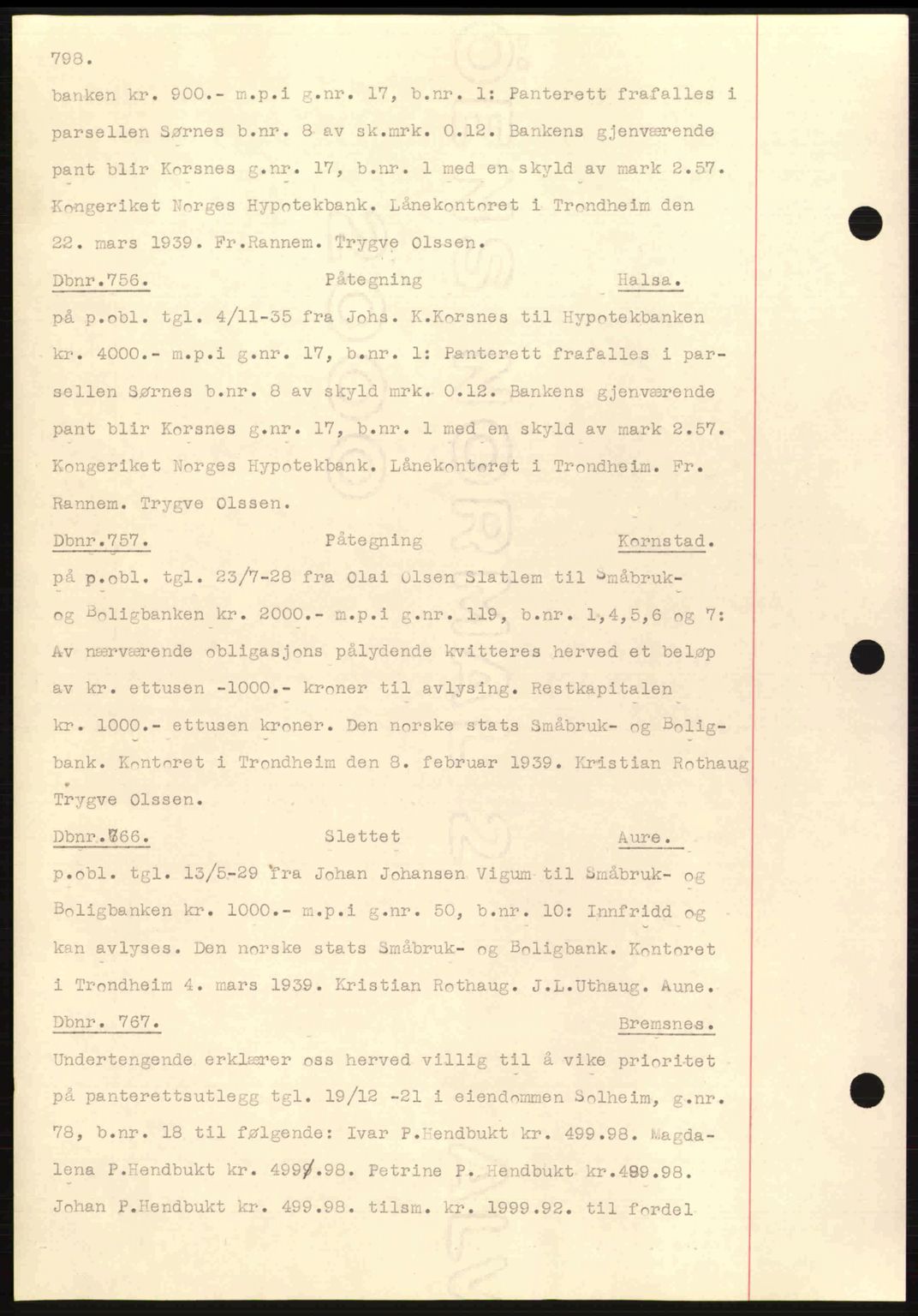 Nordmøre sorenskriveri, AV/SAT-A-4132/1/2/2Ca: Mortgage book no. C80, 1936-1939, Diary no: : 756/1939