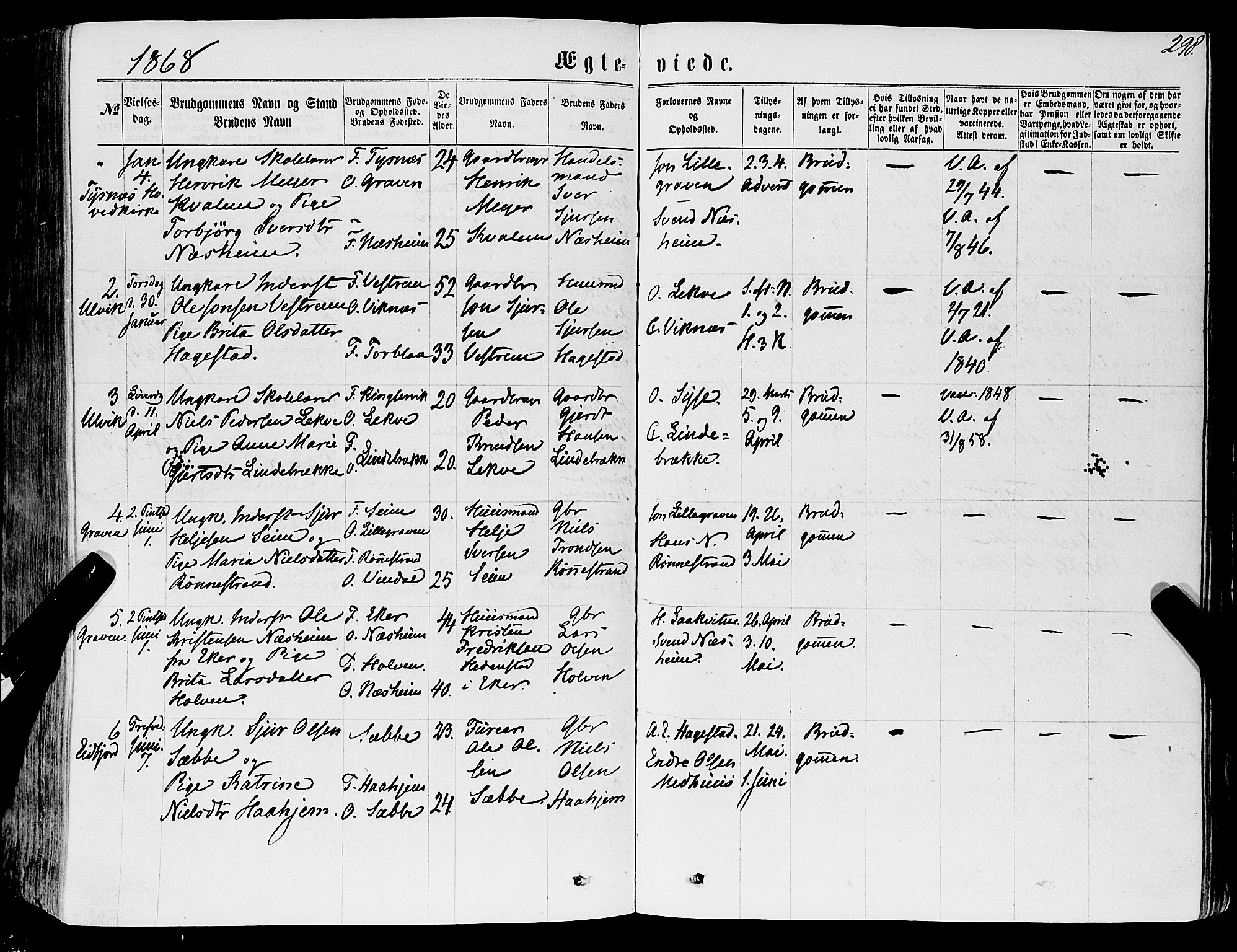 Ulvik sokneprestembete, AV/SAB-A-78801/H/Haa: Parish register (official) no. A 15, 1864-1878, p. 298