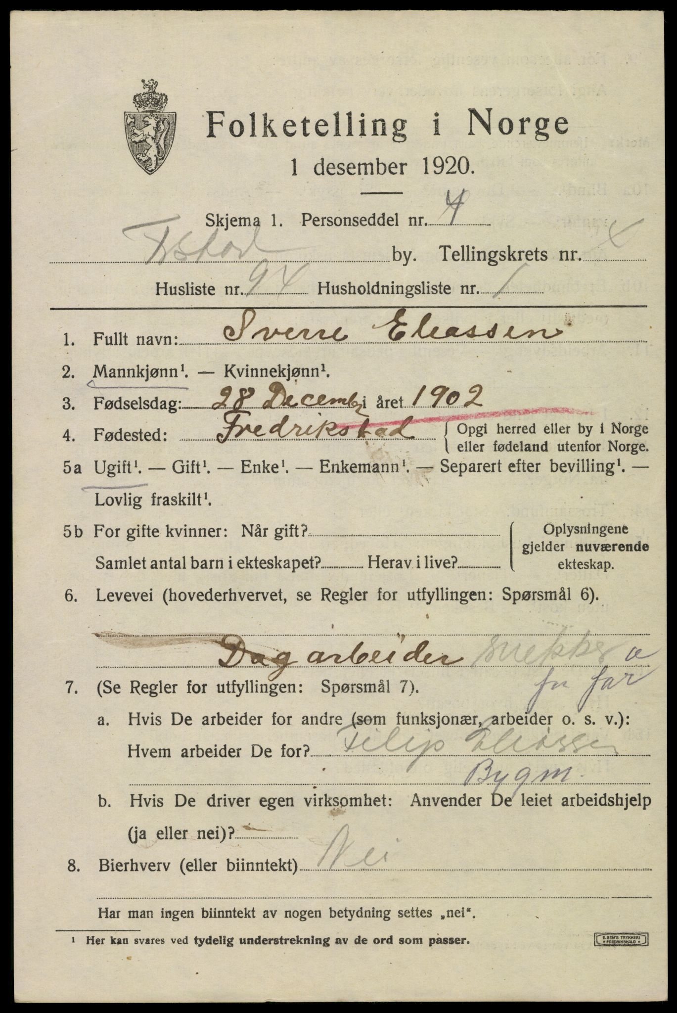 SAO, 1920 census for Fredrikstad, 1920, p. 18533