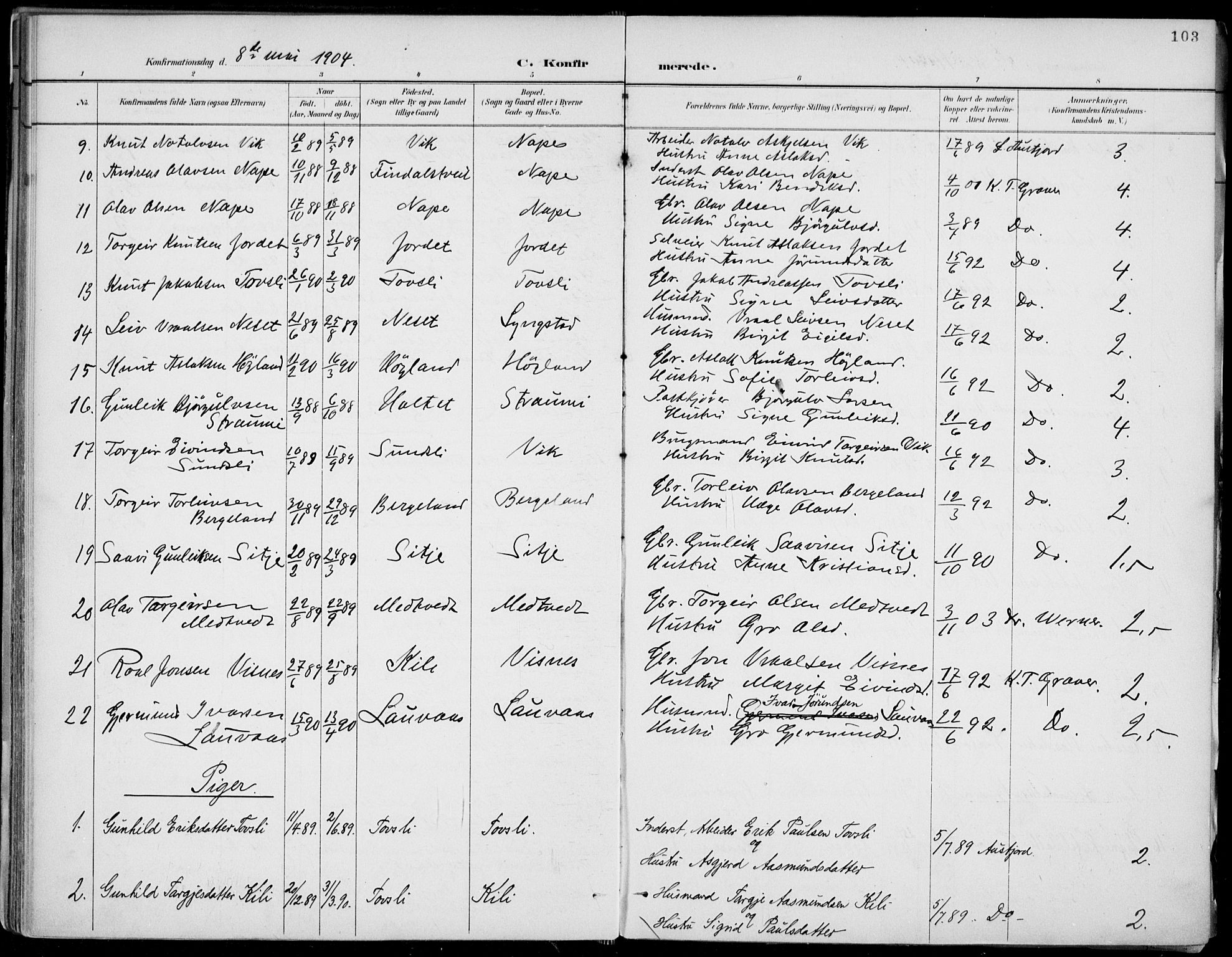 Fyresdal kirkebøker, SAKO/A-263/F/Fa/L0007: Parish register (official) no. I 7, 1887-1914, p. 103