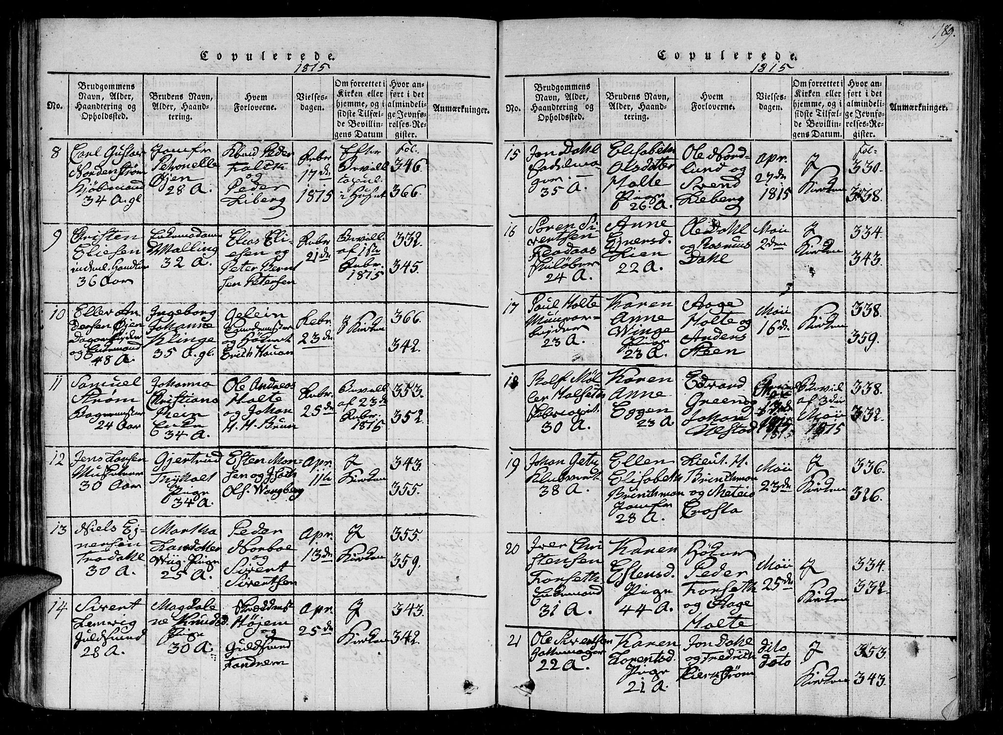 Ministerialprotokoller, klokkerbøker og fødselsregistre - Sør-Trøndelag, SAT/A-1456/602/L0107: Parish register (official) no. 602A05, 1815-1821, p. 189