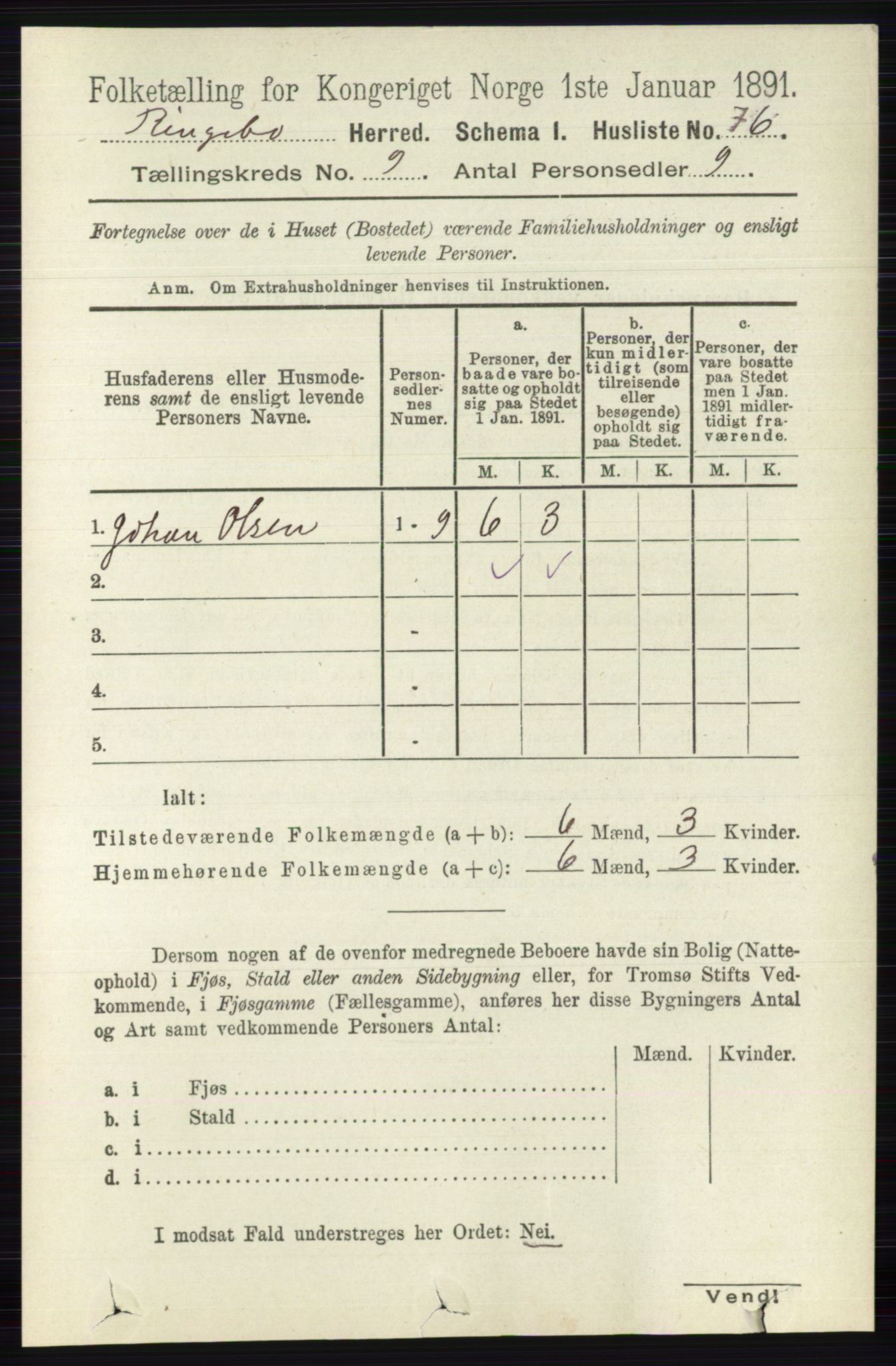 RA, 1891 census for 0520 Ringebu, 1891, p. 4238