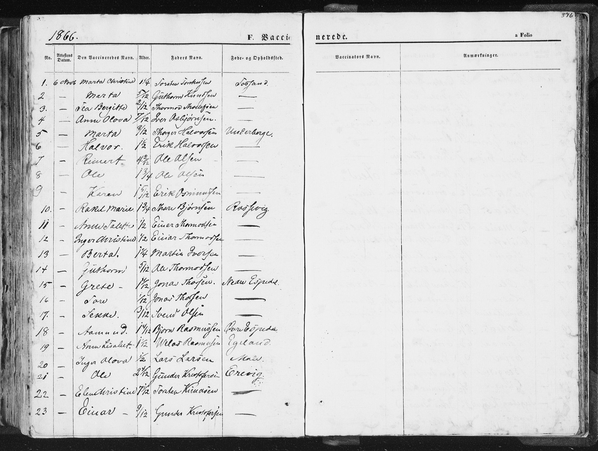 Høgsfjord sokneprestkontor, SAST/A-101624/H/Ha/Haa/L0001: Parish register (official) no. A 1, 1854-1875, p. 376