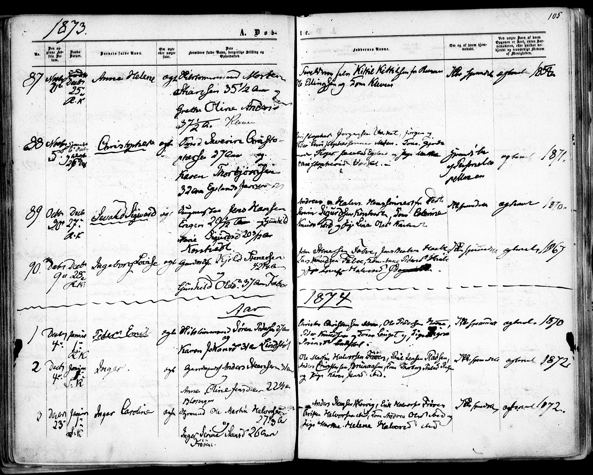 Søndeled sokneprestkontor, SAK/1111-0038/F/Fa/L0003: Parish register (official) no. A 3, 1861-1879, p. 105