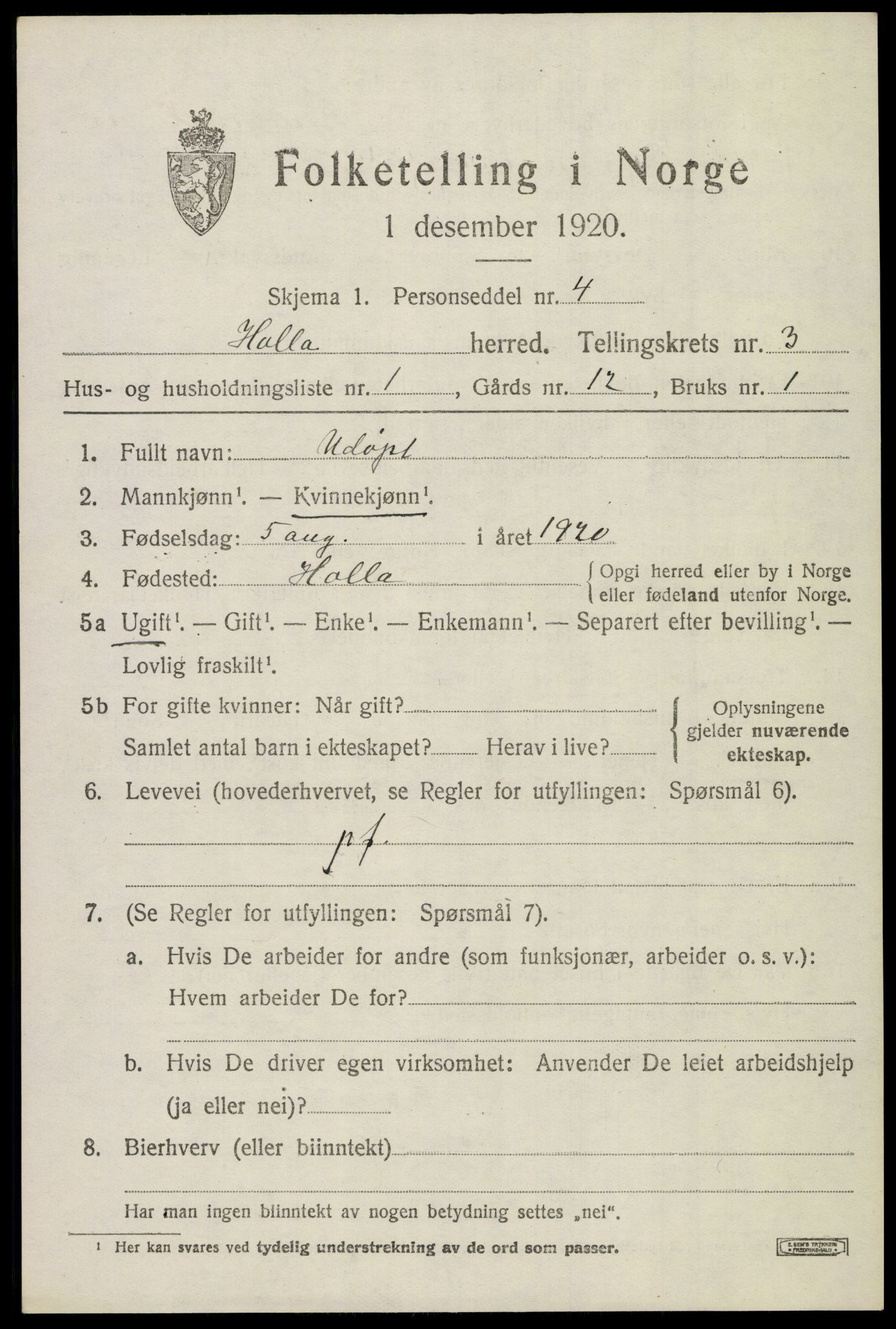 SAKO, 1920 census for Holla, 1920, p. 2599