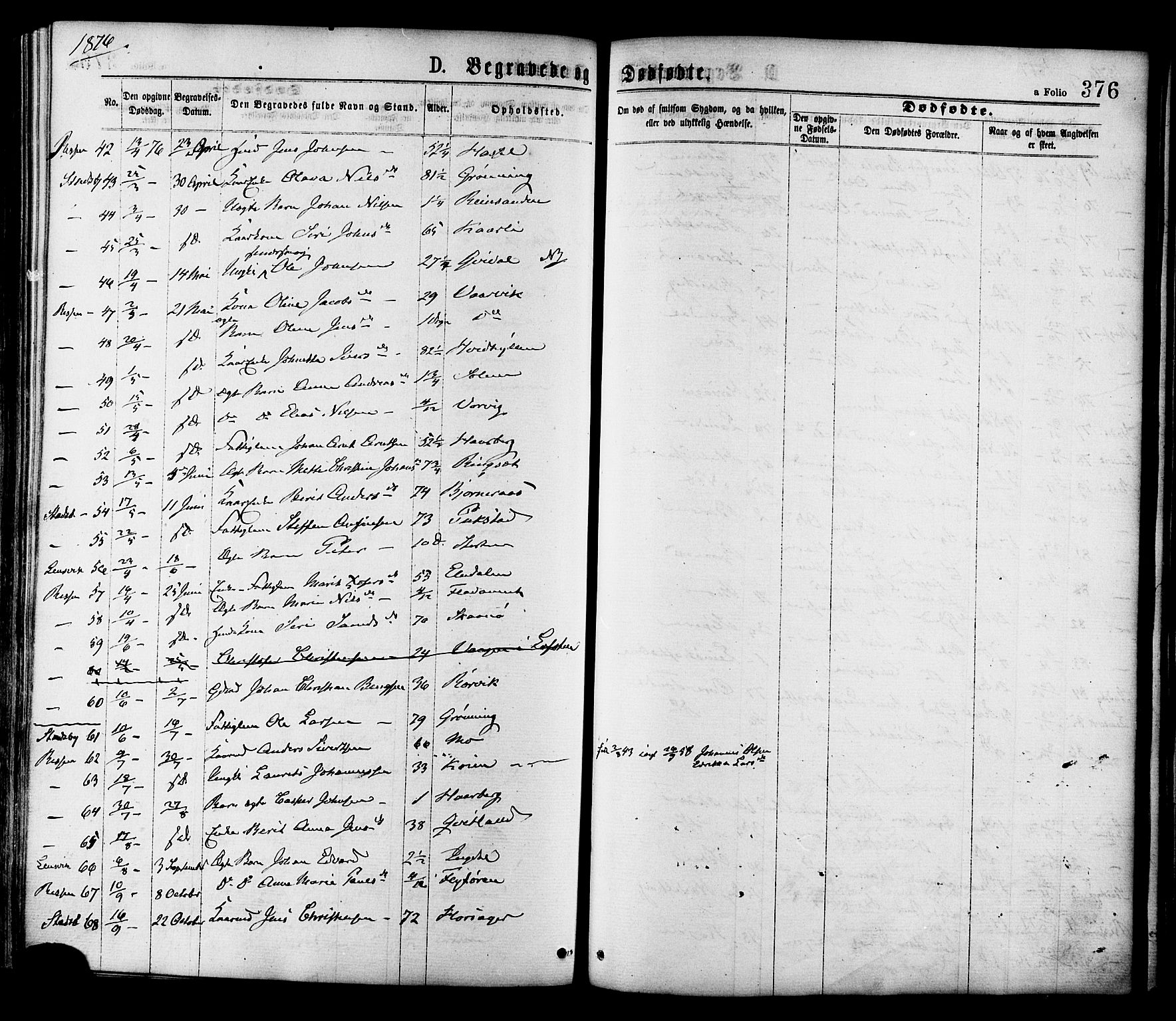 Ministerialprotokoller, klokkerbøker og fødselsregistre - Sør-Trøndelag, AV/SAT-A-1456/646/L0613: Parish register (official) no. 646A11, 1870-1884, p. 376