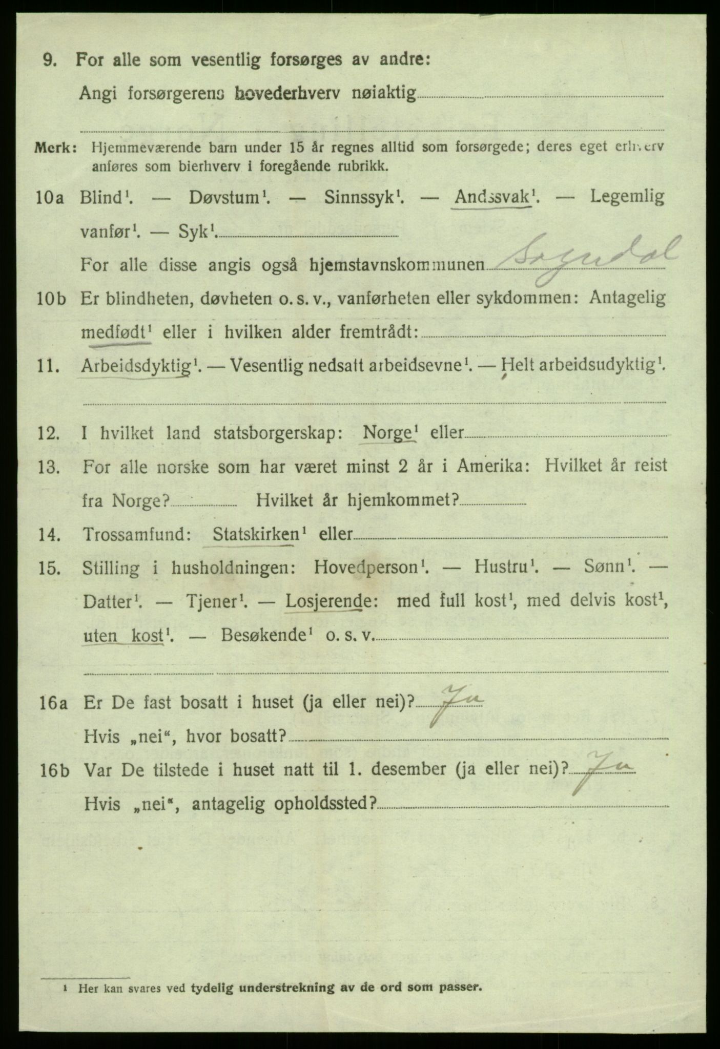 SAB, 1920 census for Sogndal, 1920, p. 1650