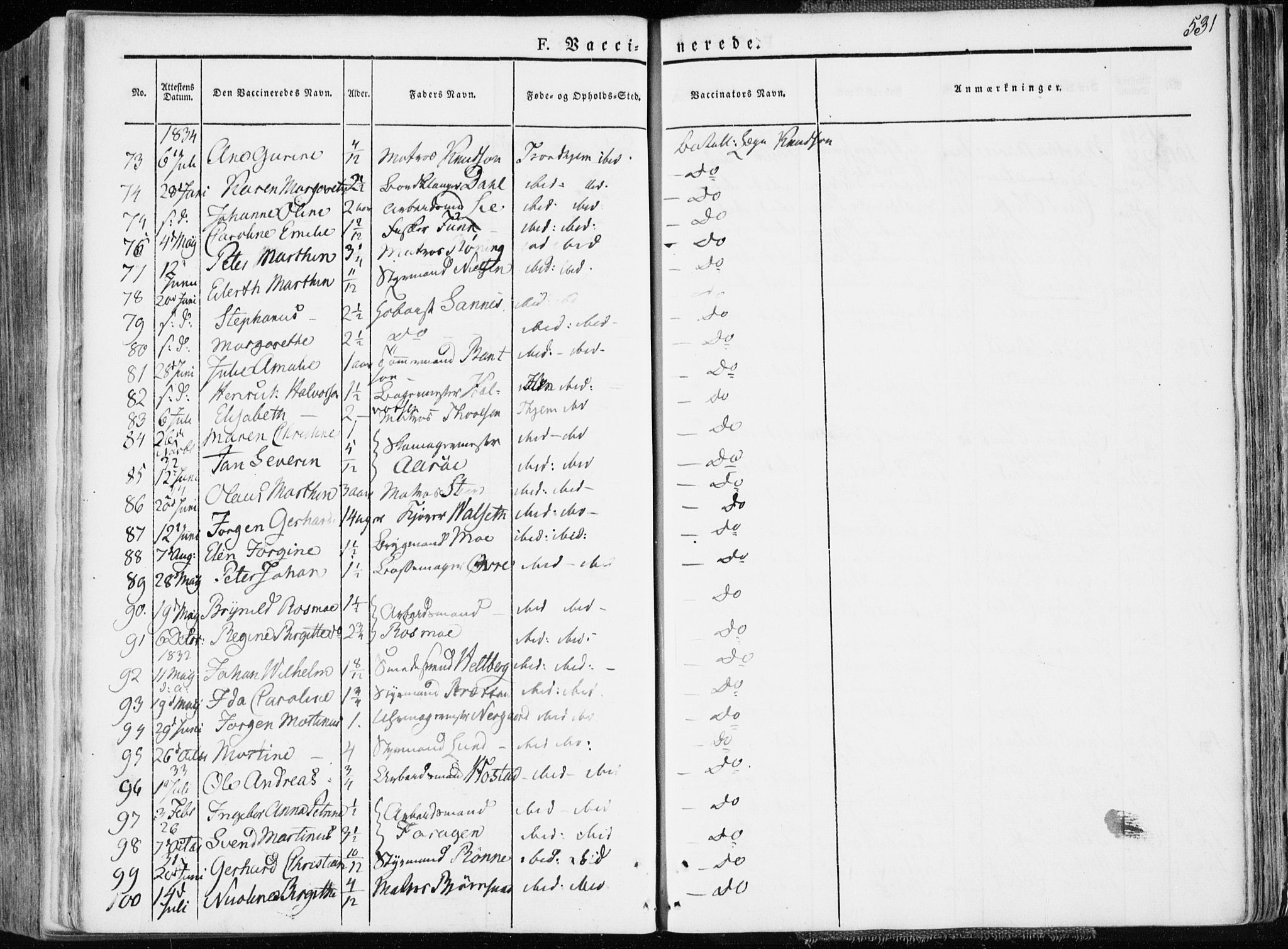 Ministerialprotokoller, klokkerbøker og fødselsregistre - Sør-Trøndelag, AV/SAT-A-1456/601/L0047: Parish register (official) no. 601A15, 1831-1839, p. 531