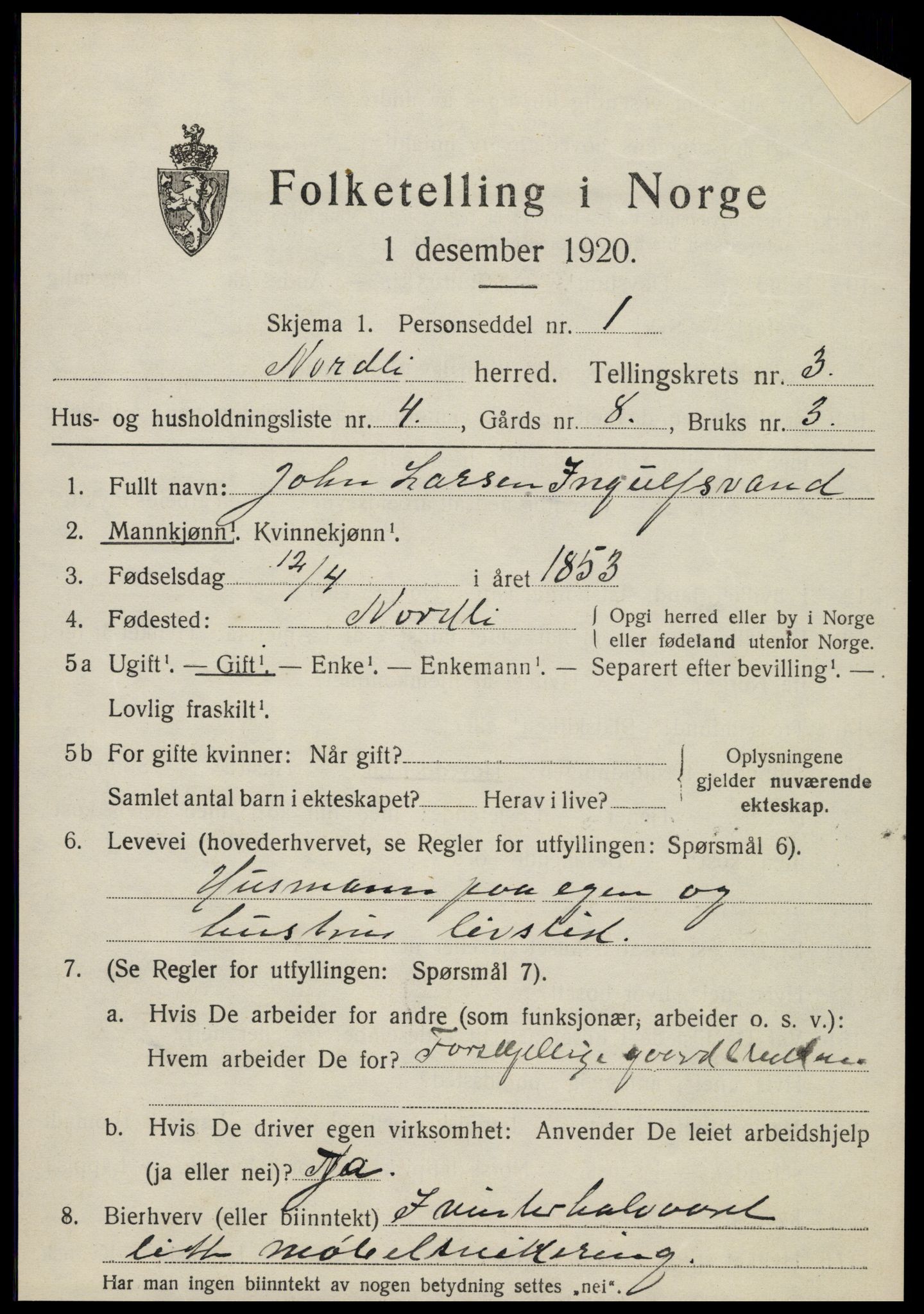 SAT, 1920 census for Nordli, 1920, p. 1441