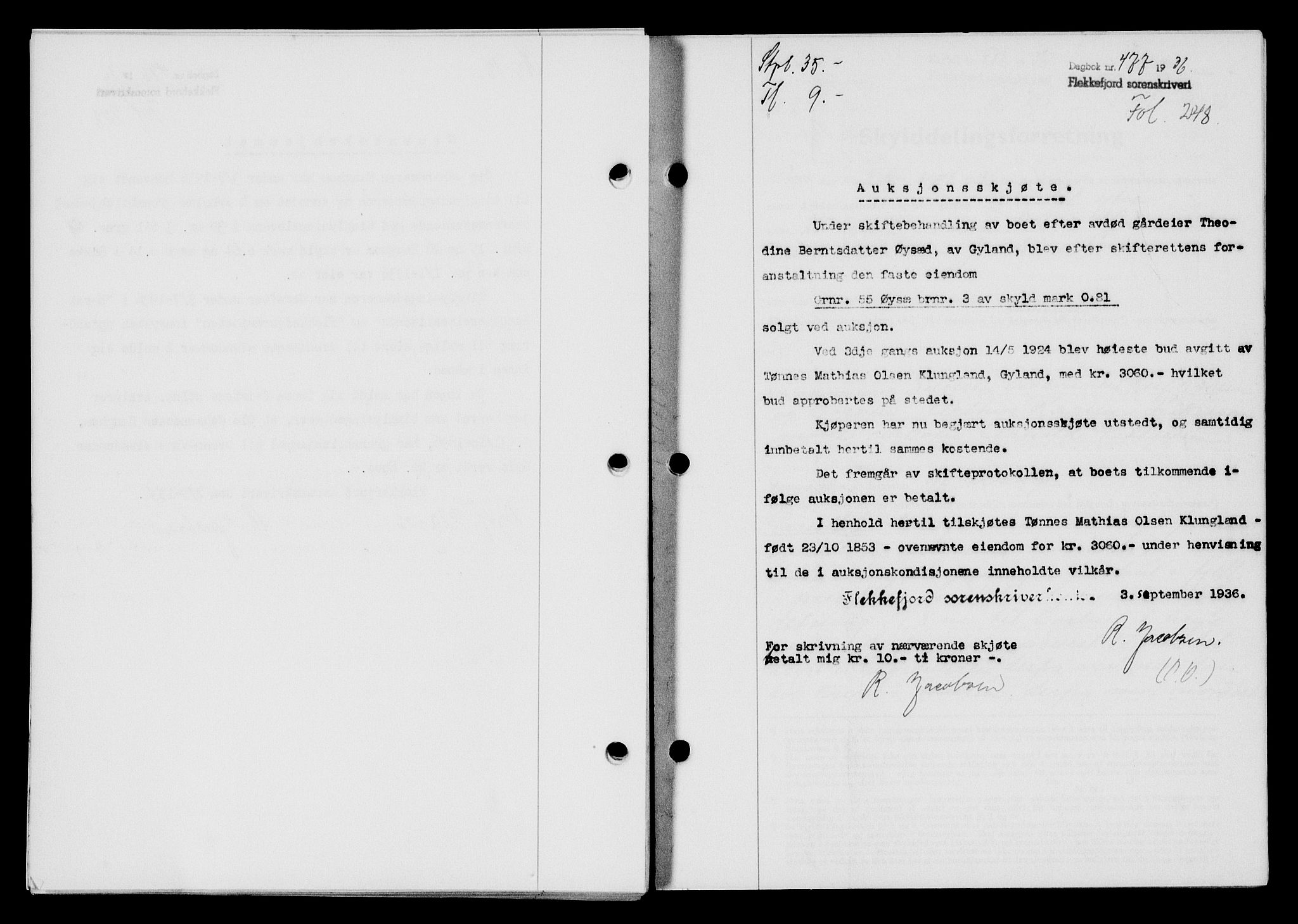 Flekkefjord sorenskriveri, SAK/1221-0001/G/Gb/Gba/L0053: Mortgage book no. A-1, 1936-1937, Diary no: : 477/1936