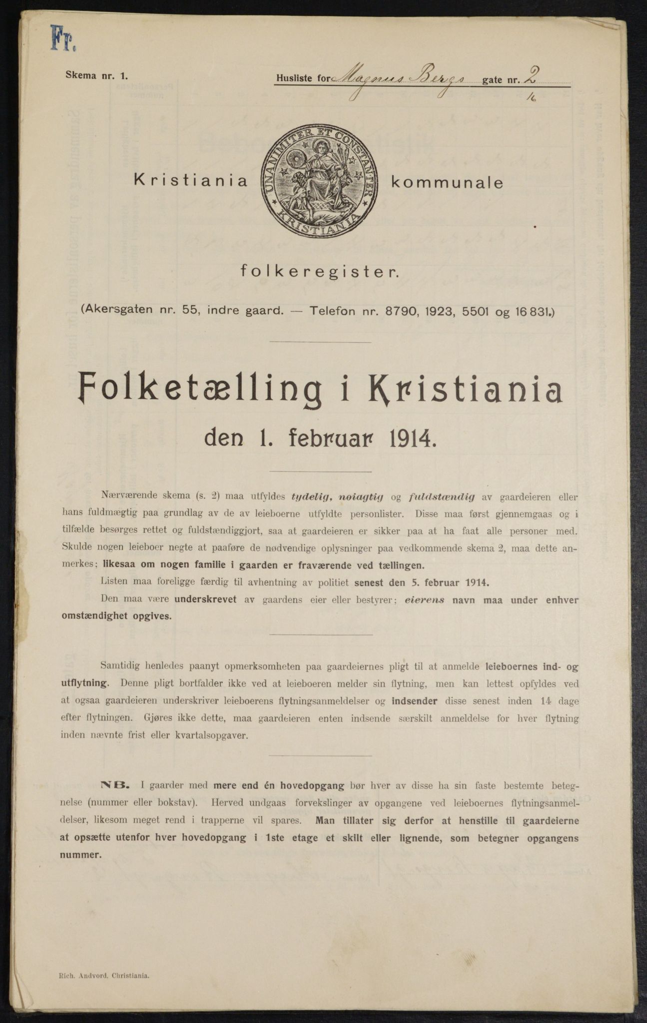 OBA, Municipal Census 1914 for Kristiania, 1914, p. 58985