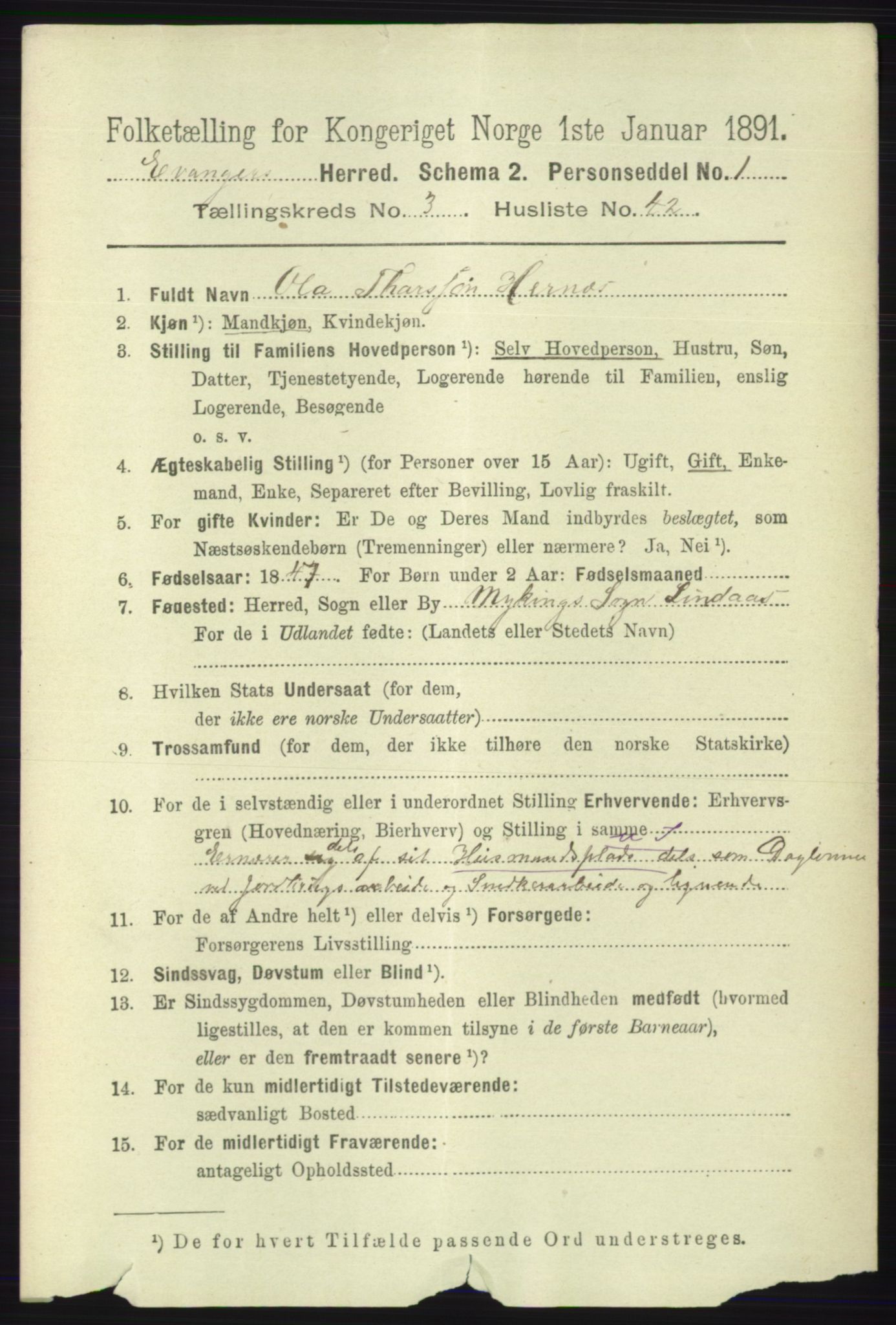 RA, 1891 census for 1237 Evanger, 1891, p. 1103