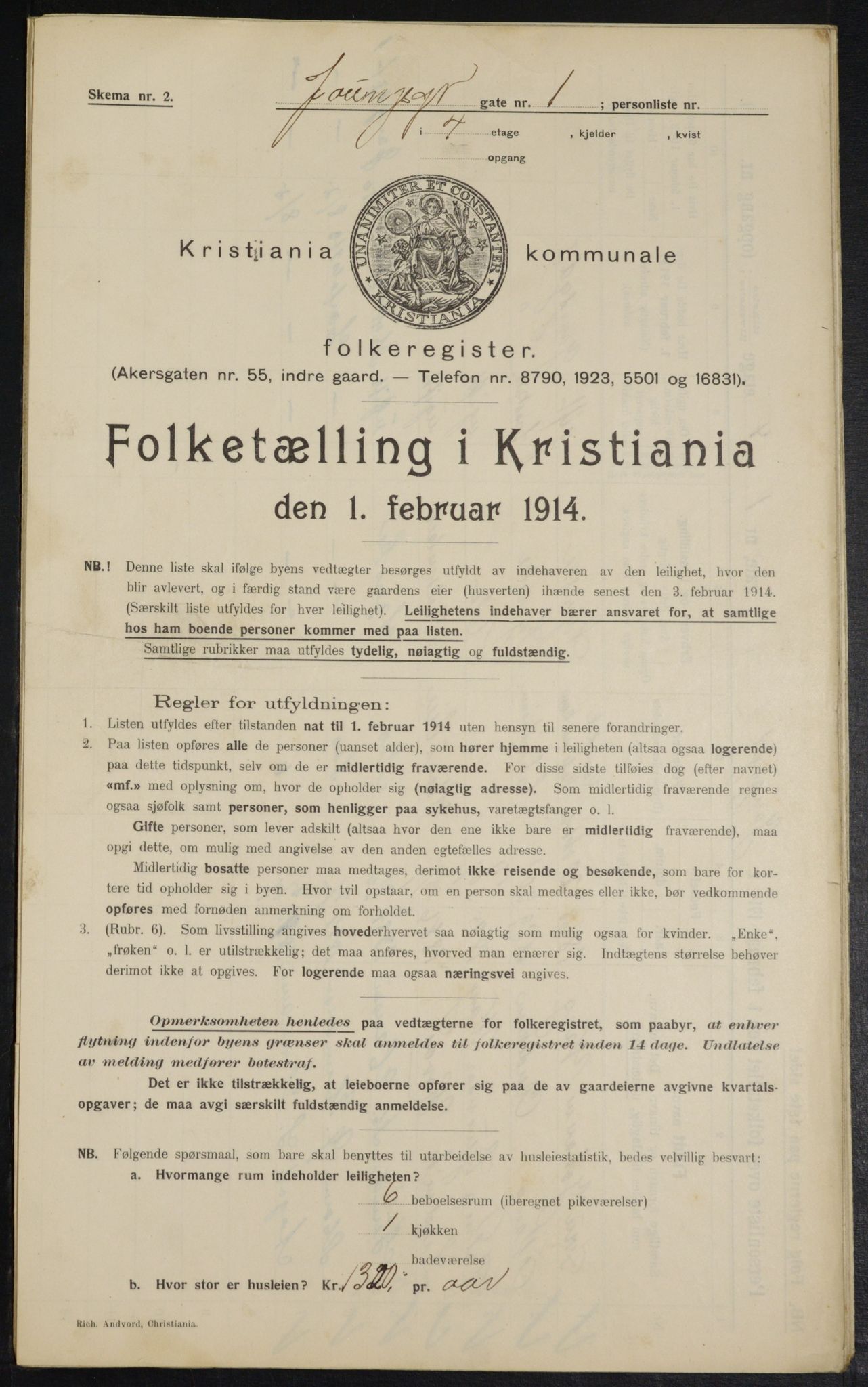 OBA, Municipal Census 1914 for Kristiania, 1914, p. 129511