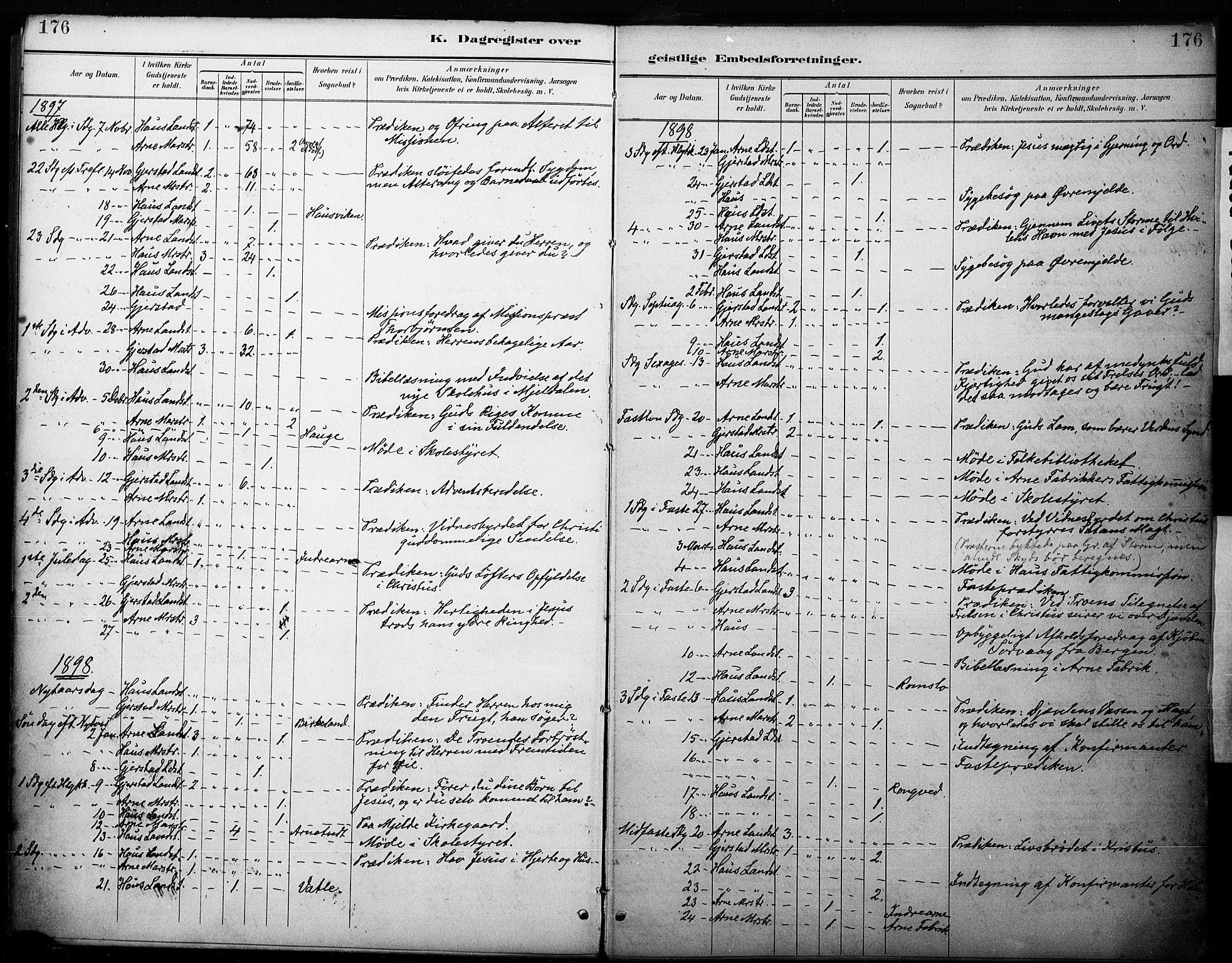 Haus sokneprestembete, SAB/A-75601/H/Haa: Parish register (official) no. B 1, 1887-1898, p. 176