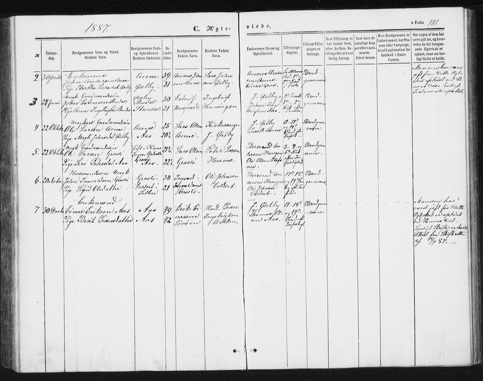 Ministerialprotokoller, klokkerbøker og fødselsregistre - Sør-Trøndelag, AV/SAT-A-1456/698/L1166: Parish register (copy) no. 698C03, 1861-1887, p. 181