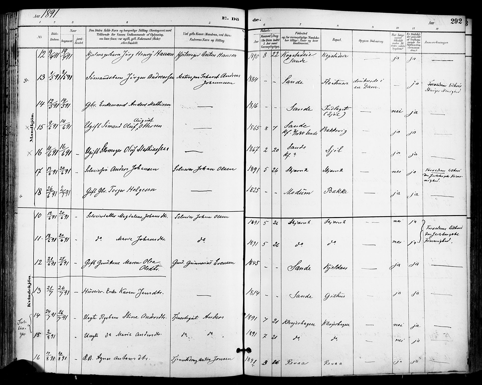 Sande Kirkebøker, SAKO/A-53/F/Fa/L0007: Parish register (official) no. 7, 1888-1903, p. 292