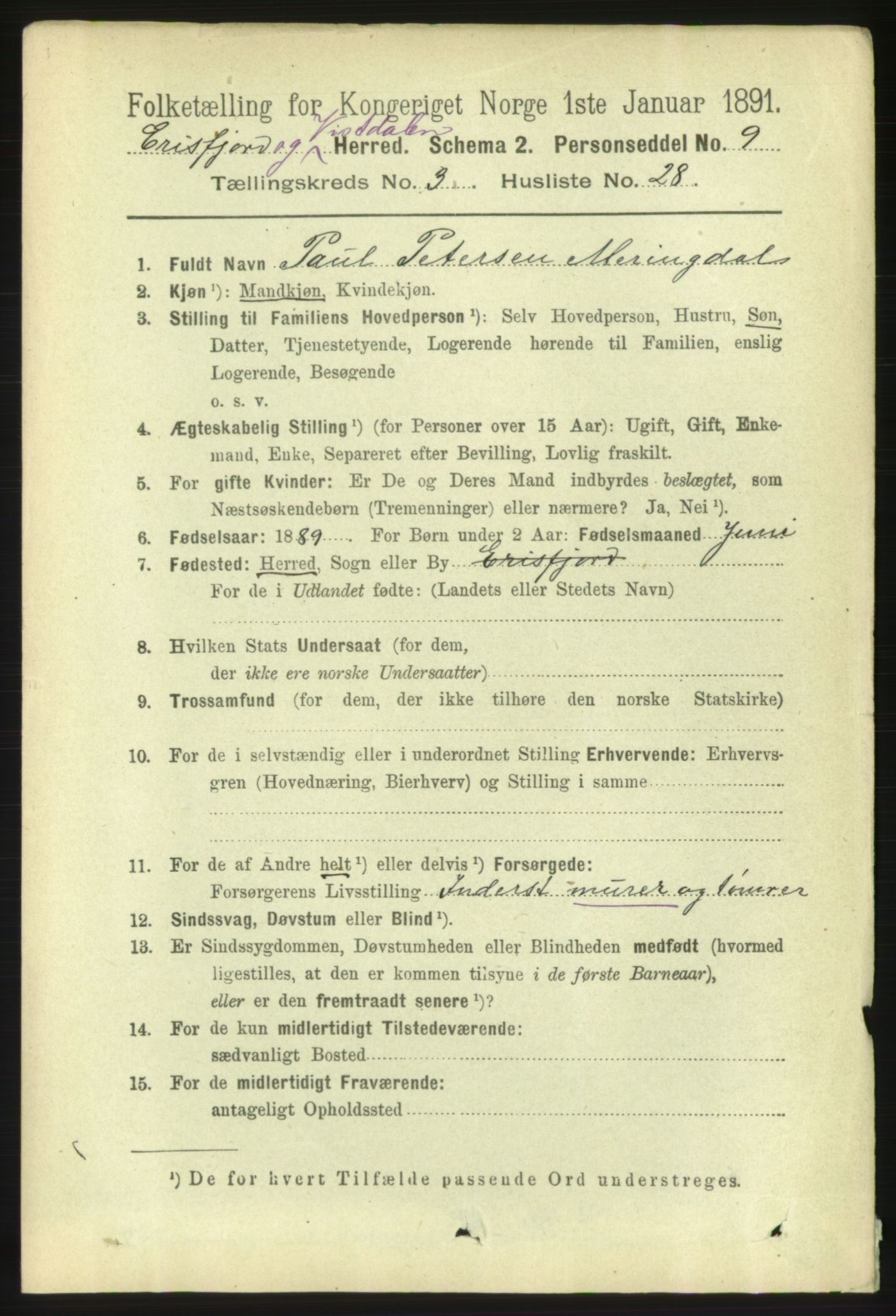 RA, 1891 census for 1542 Eresfjord og Vistdal, 1891, p. 775