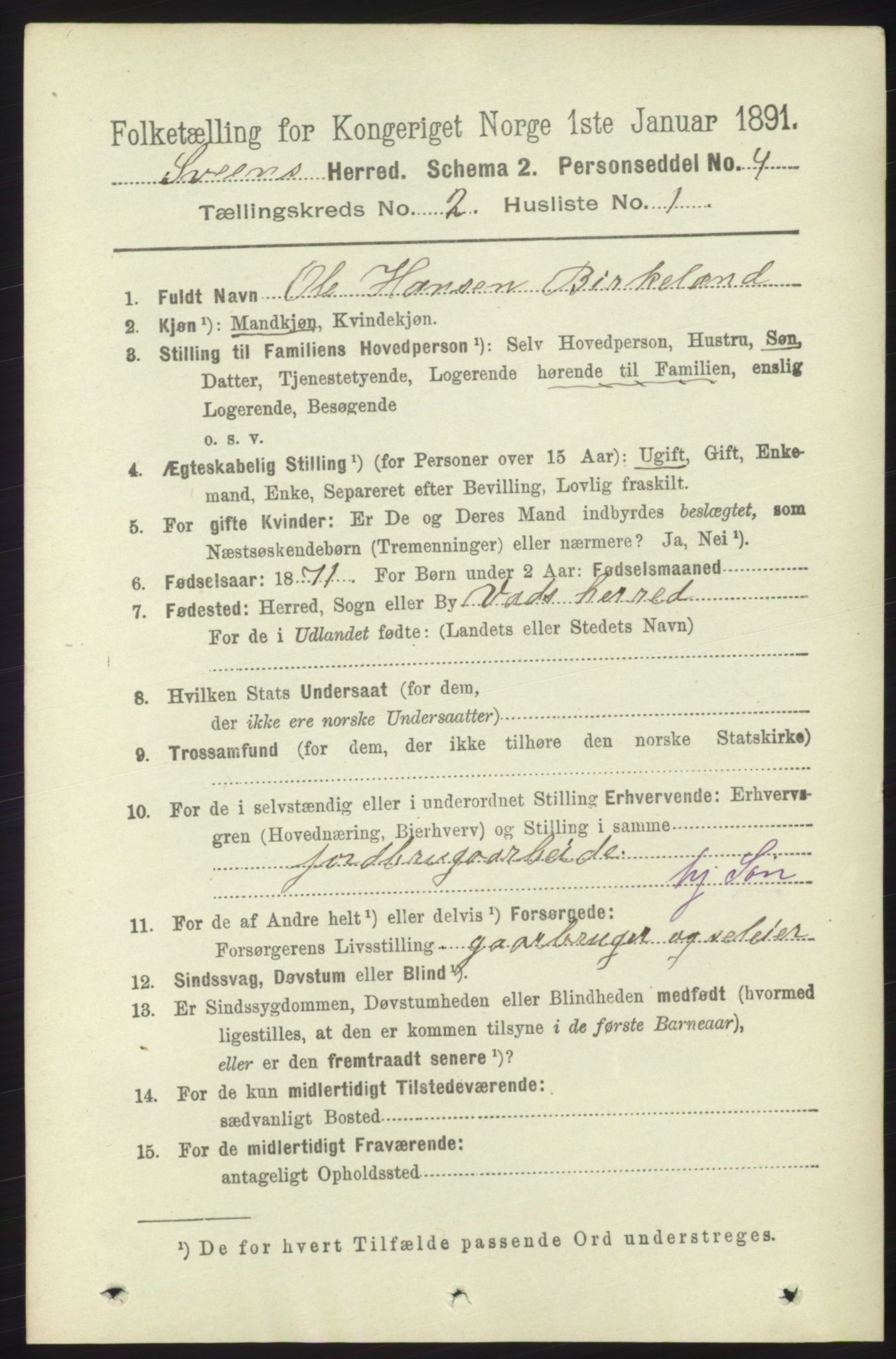 RA, 1891 census for 1216 Sveio, 1891, p. 517