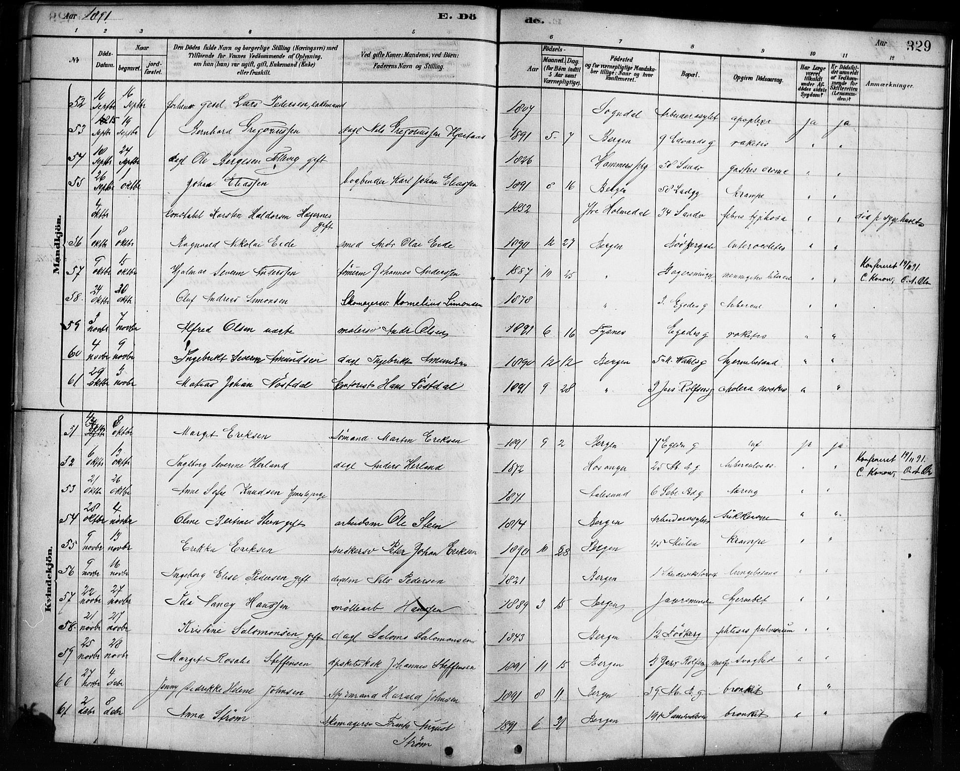 Sandviken Sokneprestembete, AV/SAB-A-77601/H/Ha/L0002: Parish register (official) no. A 2, 1878-1896, p. 329