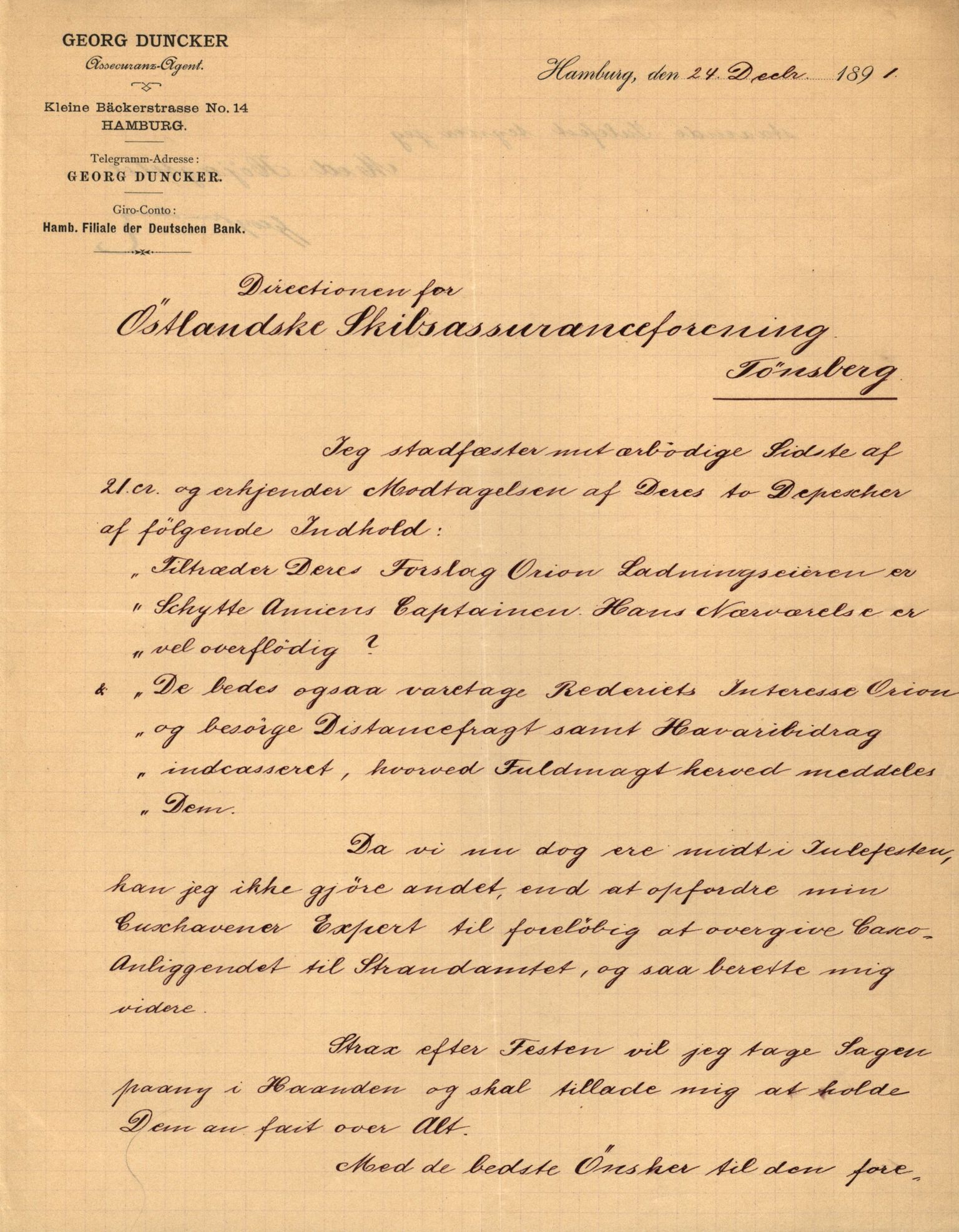 Pa 63 - Østlandske skibsassuranceforening, VEMU/A-1079/G/Ga/L0027/0015: Havaridokumenter / Orion, Orient, Nicolay H. Knudtzon, Natanael, Norrøna, 1891, p. 34