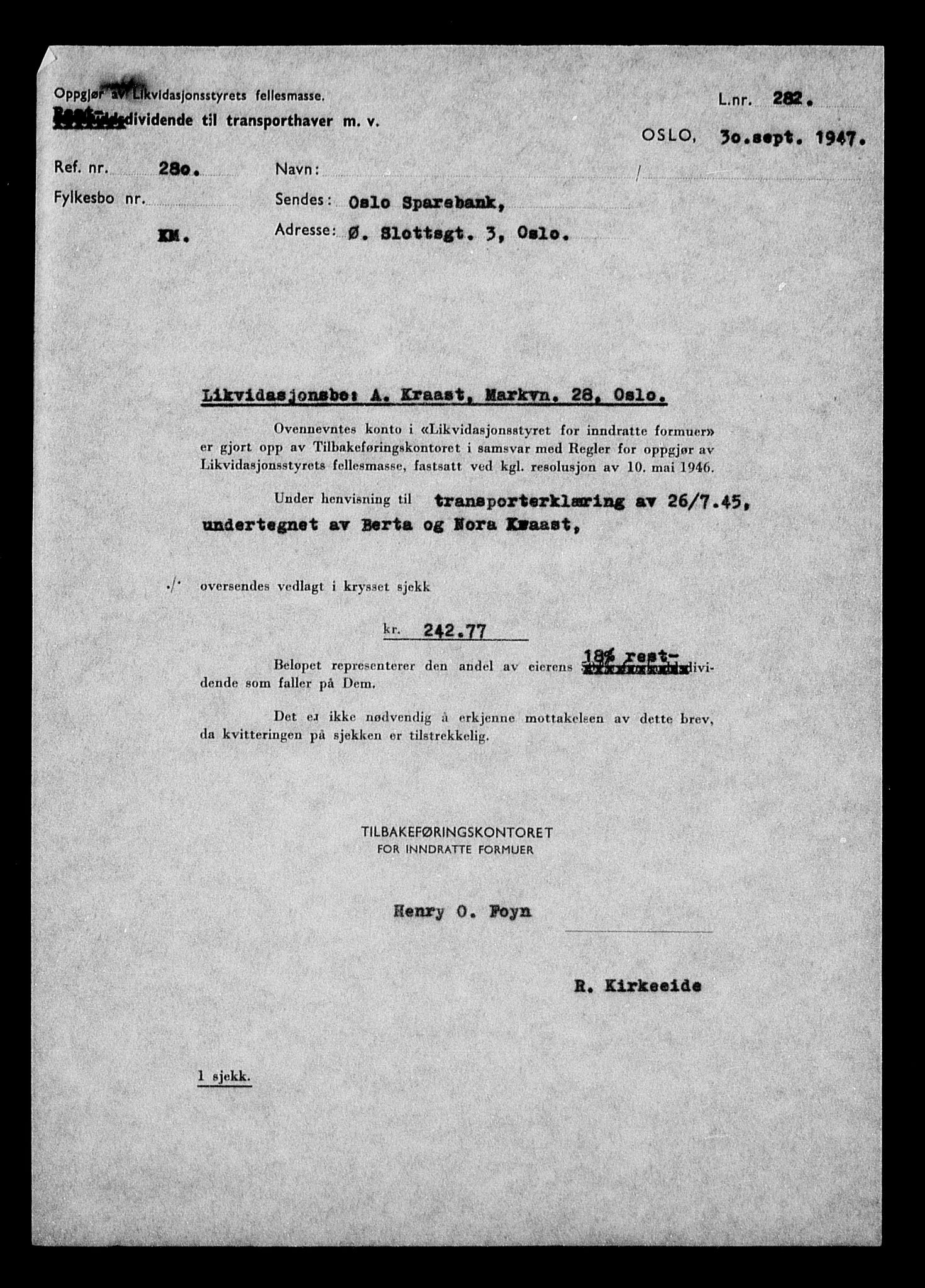 Justisdepartementet, Tilbakeføringskontoret for inndratte formuer, RA/S-1564/H/Hc/Hcc/L0954: --, 1945-1947, p. 252