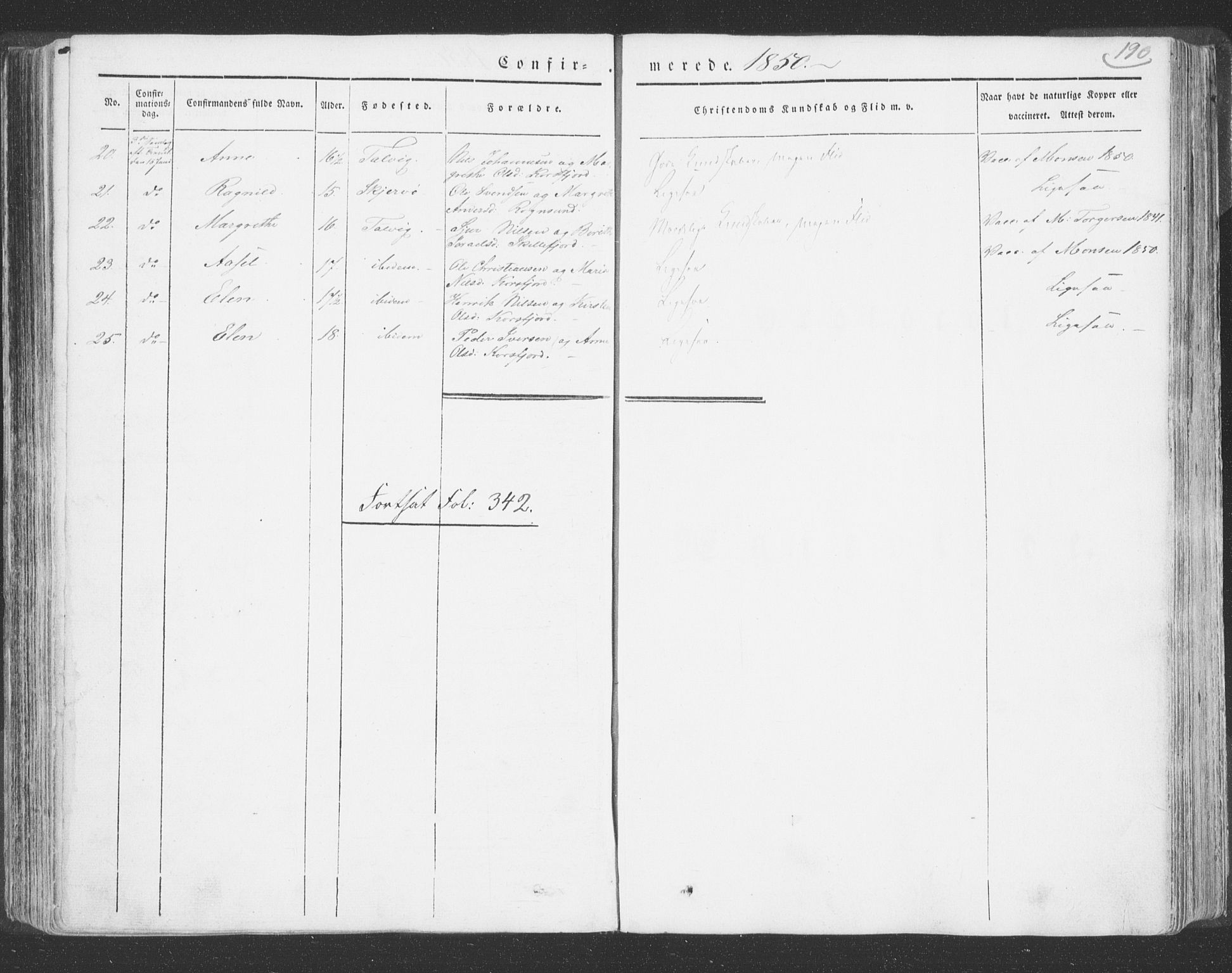 Talvik sokneprestkontor, AV/SATØ-S-1337/H/Ha/L0009kirke: Parish register (official) no. 9, 1837-1852, p. 190