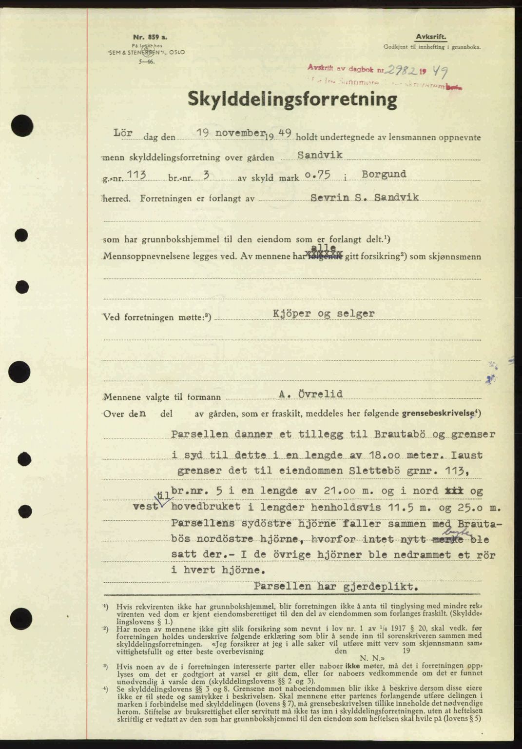 Nordre Sunnmøre sorenskriveri, AV/SAT-A-0006/1/2/2C/2Ca: Mortgage book no. A33, 1949-1950, Diary no: : 2982/1949