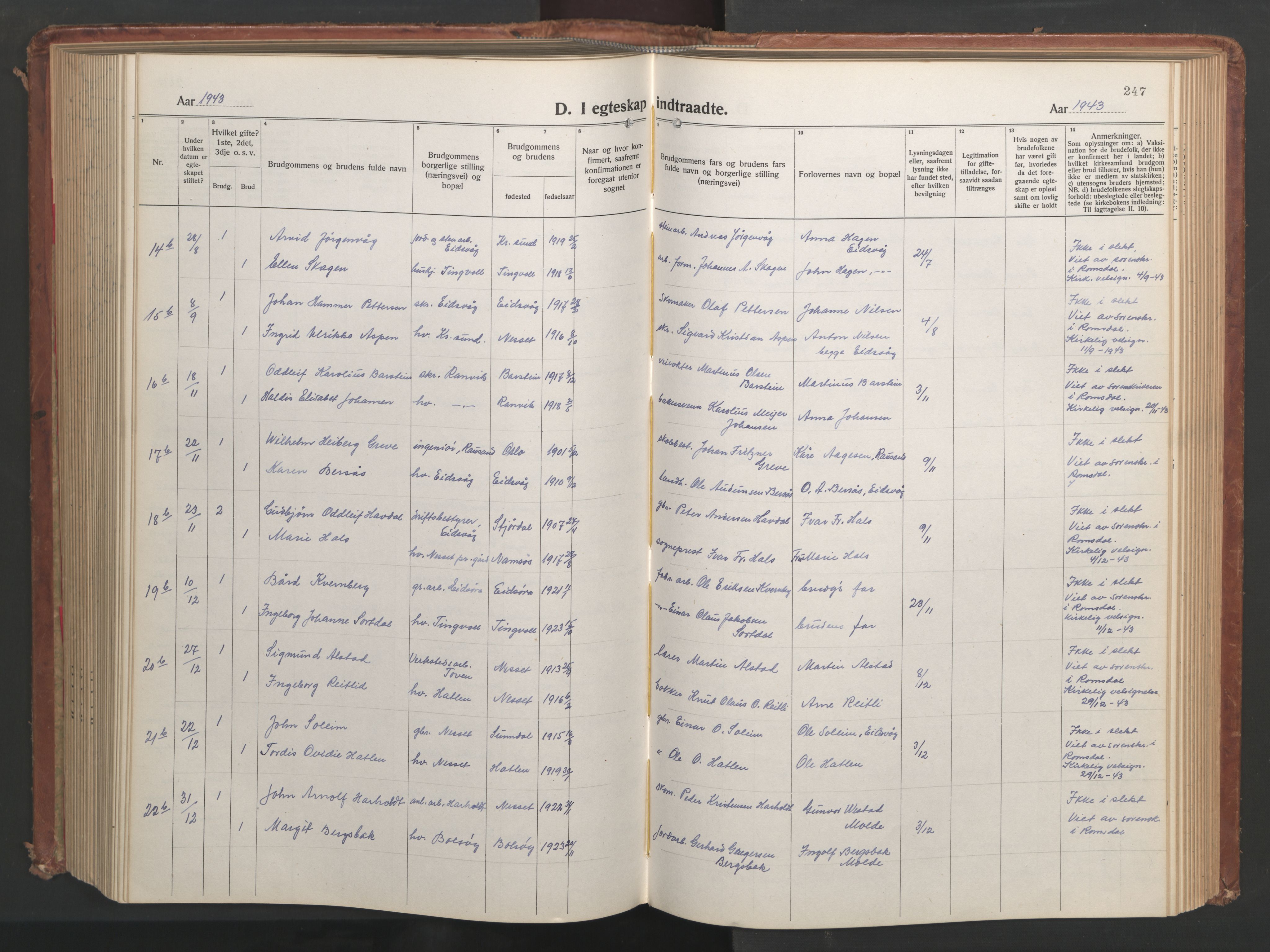 Ministerialprotokoller, klokkerbøker og fødselsregistre - Møre og Romsdal, AV/SAT-A-1454/551/L0633: Parish register (copy) no. 551C05, 1921-1961, p. 247