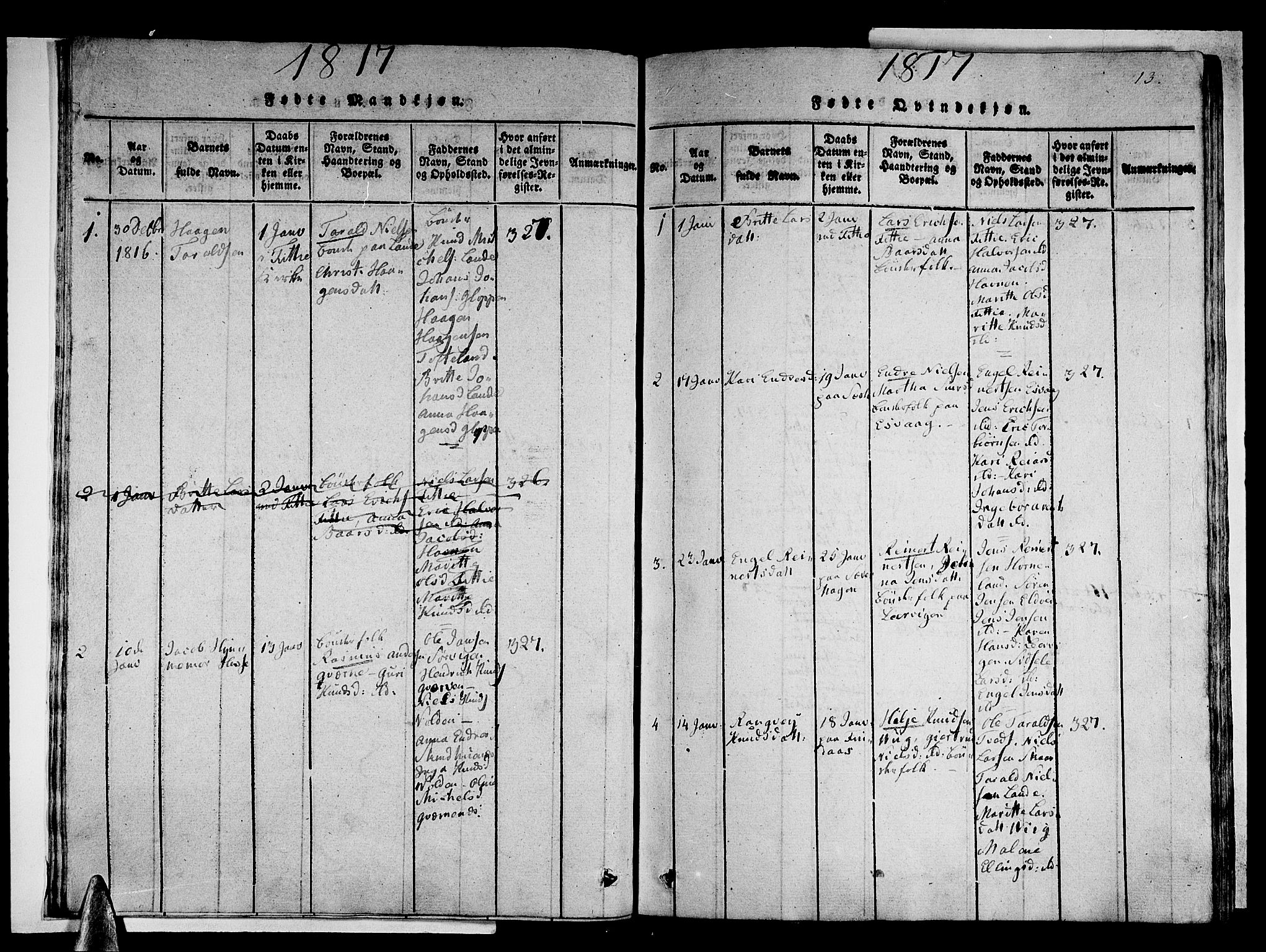 Stord sokneprestembete, AV/SAB-A-78201/H/Haa: Parish register (official) no. A 5, 1816-1825, p. 13