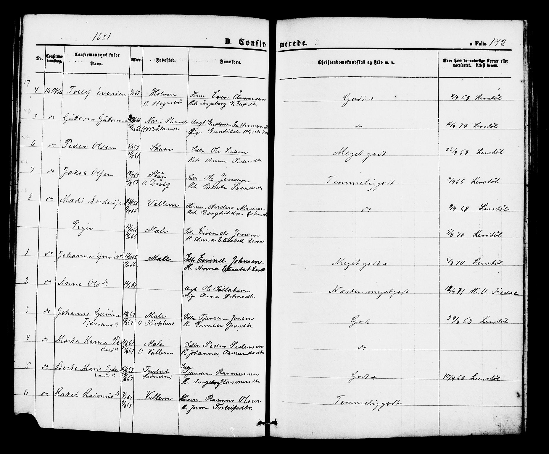 Hjelmeland sokneprestkontor, AV/SAST-A-101843/01/IV/L0012: Parish register (official) no. A 12, 1862-1886, p. 142