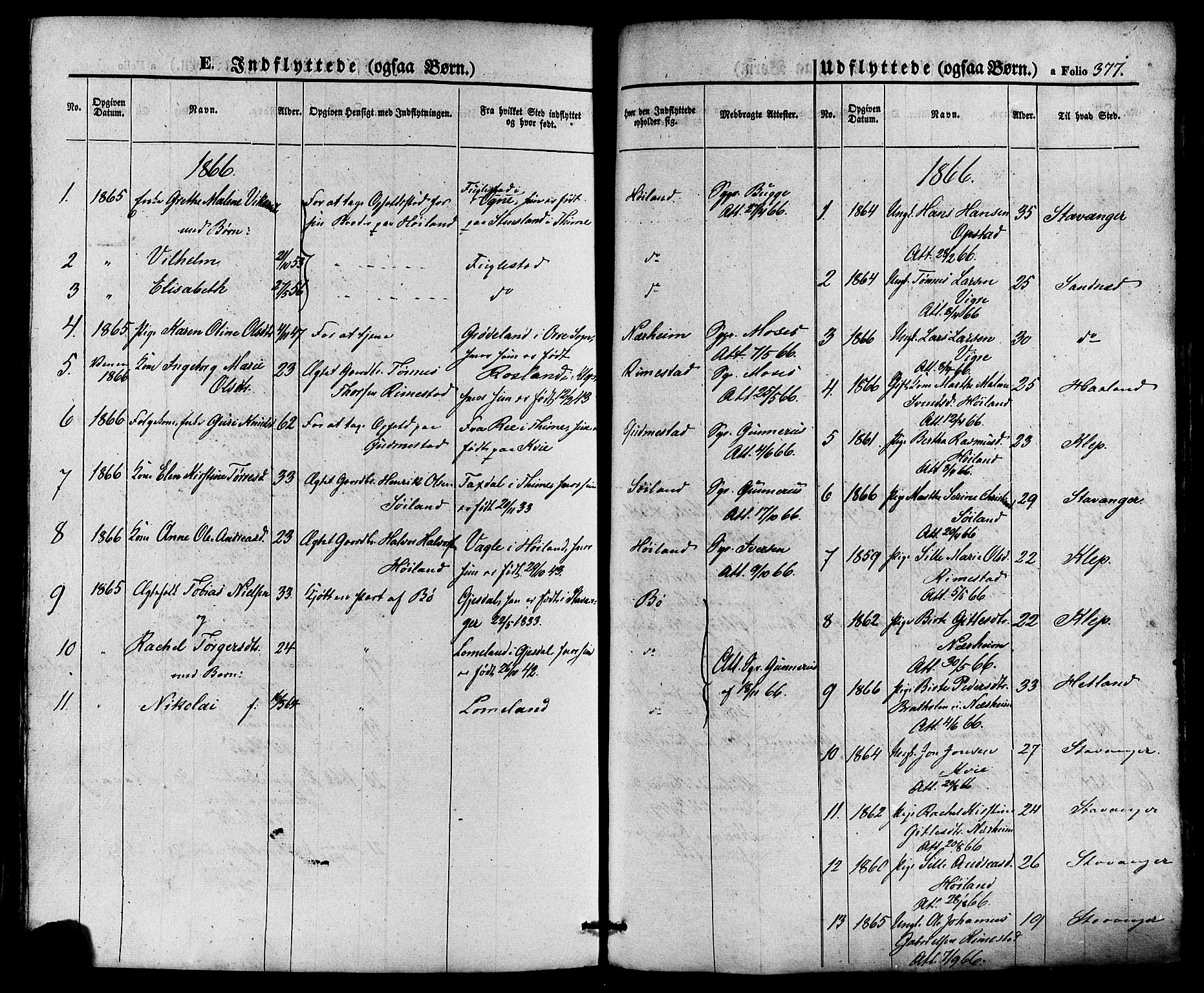 Hå sokneprestkontor, SAST/A-101801/001/30BA/L0008: Parish register (official) no. A 7, 1853-1878, p. 377