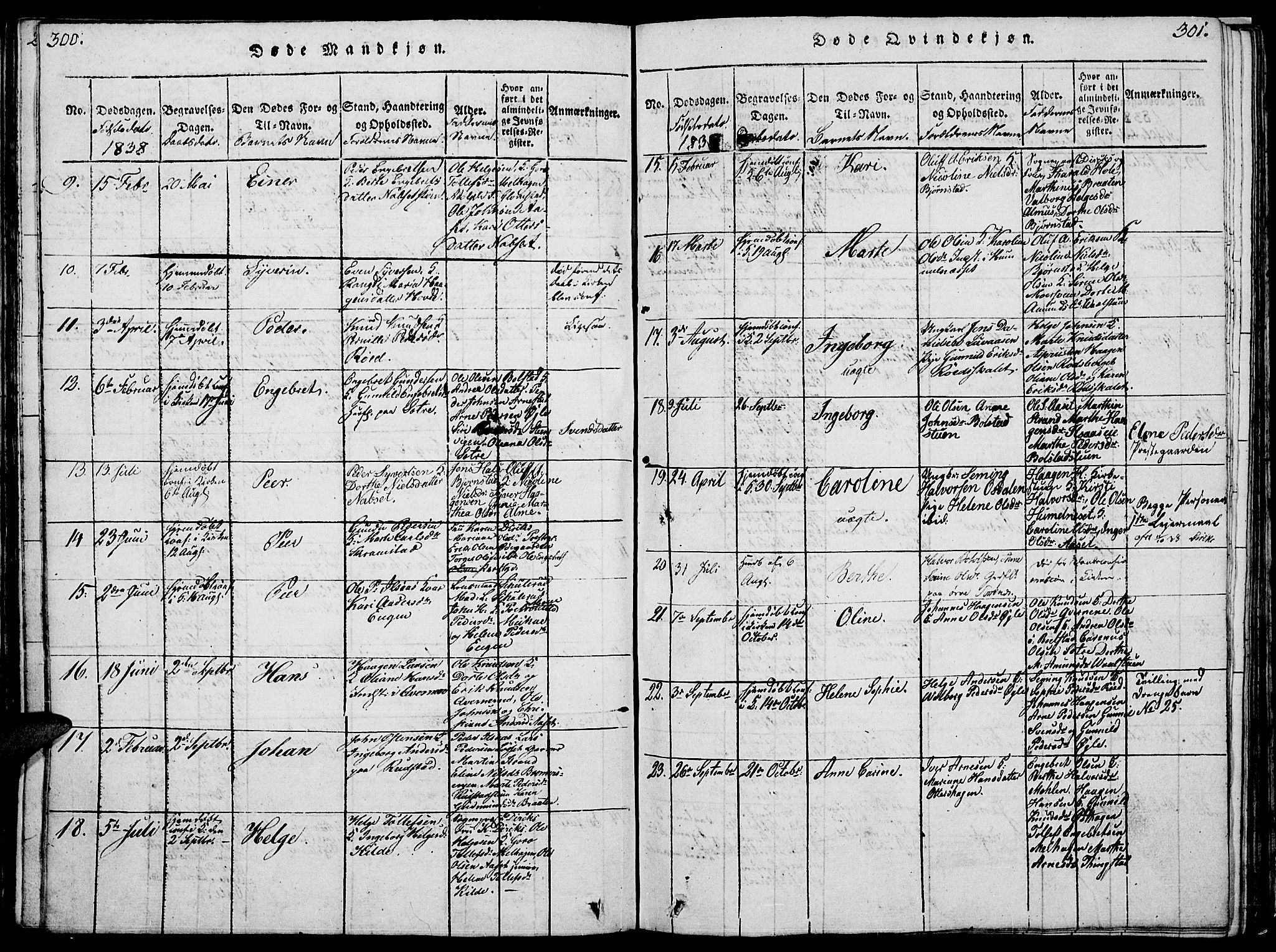 Åmot prestekontor, Hedmark, SAH/PREST-056/H/Ha/Hab/L0001: Parish register (copy) no. 1, 1815-1847, p. 300-301