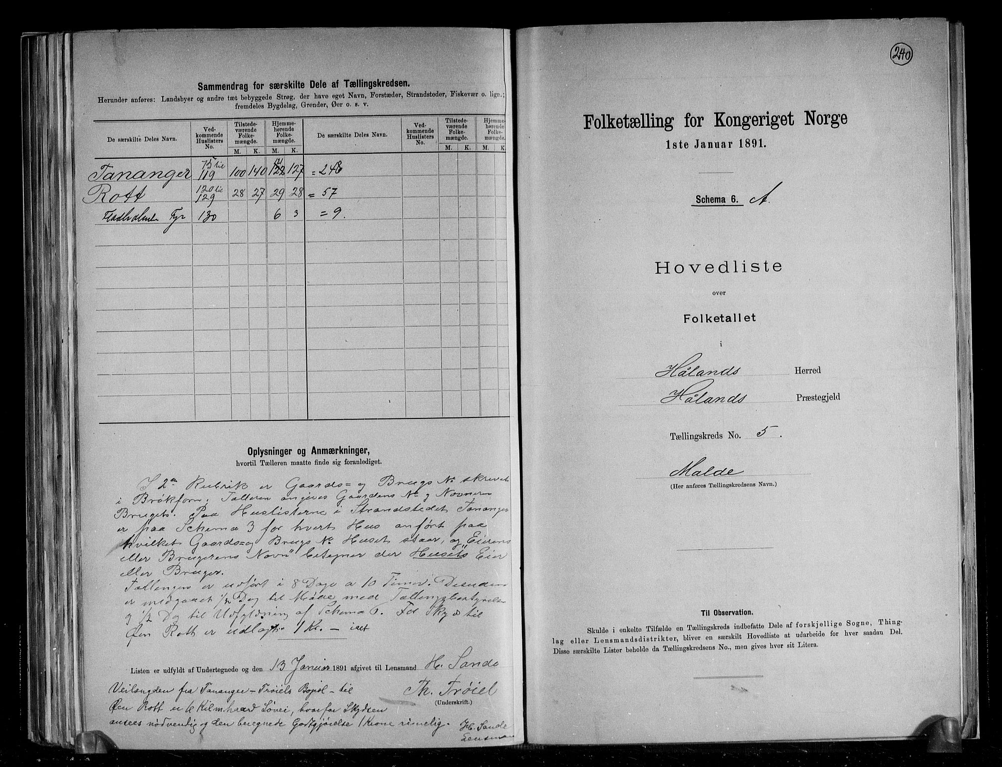 RA, 1891 census for 1124 Haaland, 1891, p. 18