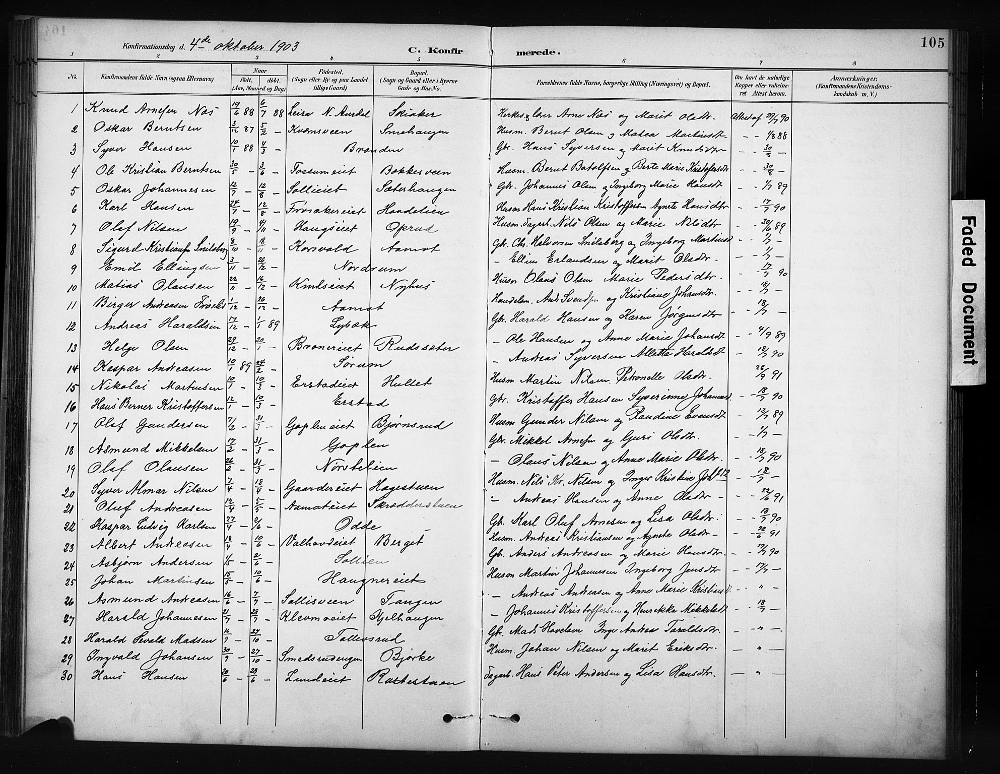 Nordre Land prestekontor, AV/SAH-PREST-124/H/Ha/Hab/L0012: Parish register (copy) no. 12, 1891-1909, p. 105