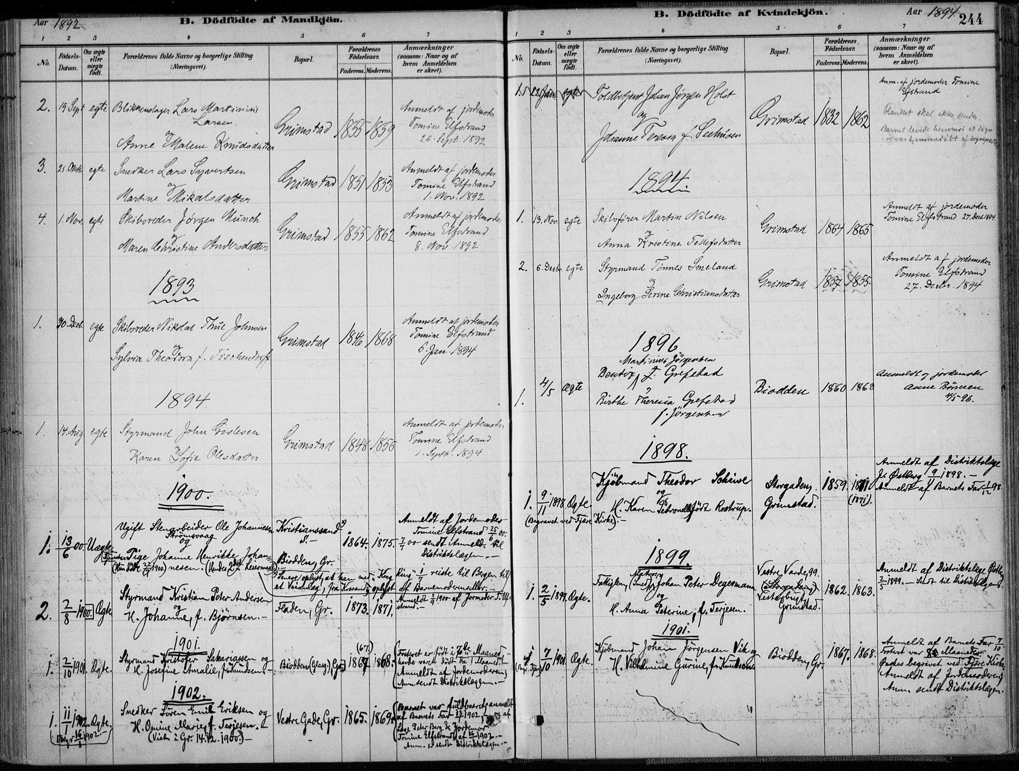 Grimstad sokneprestkontor, SAK/1111-0017/F/Fa/L0003: Parish register (official) no. A 2, 1882-1912, p. 244