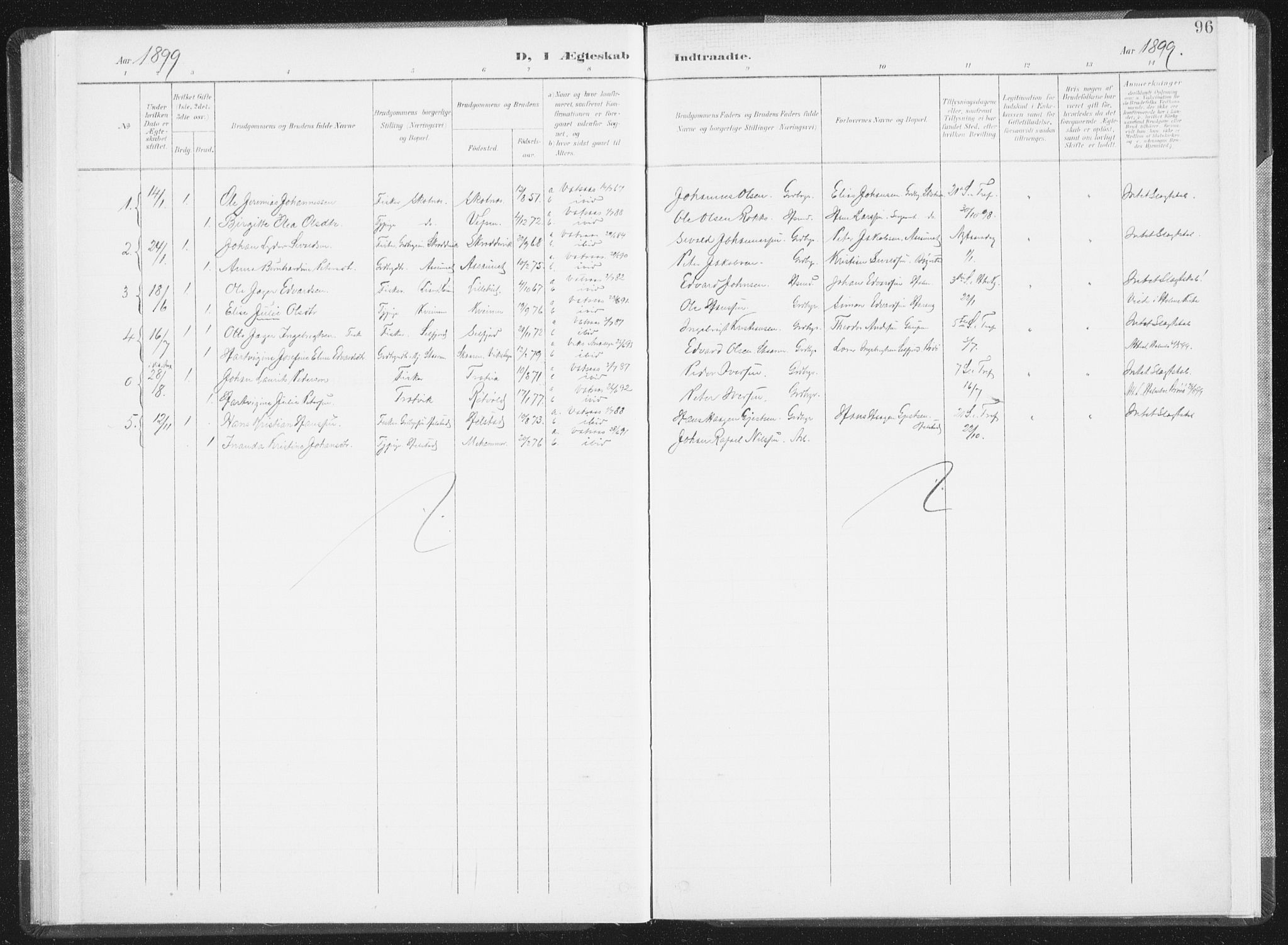 Ministerialprotokoller, klokkerbøker og fødselsregistre - Nordland, AV/SAT-A-1459/810/L0153: Parish register (official) no. 810A12, 1899-1914, p. 96