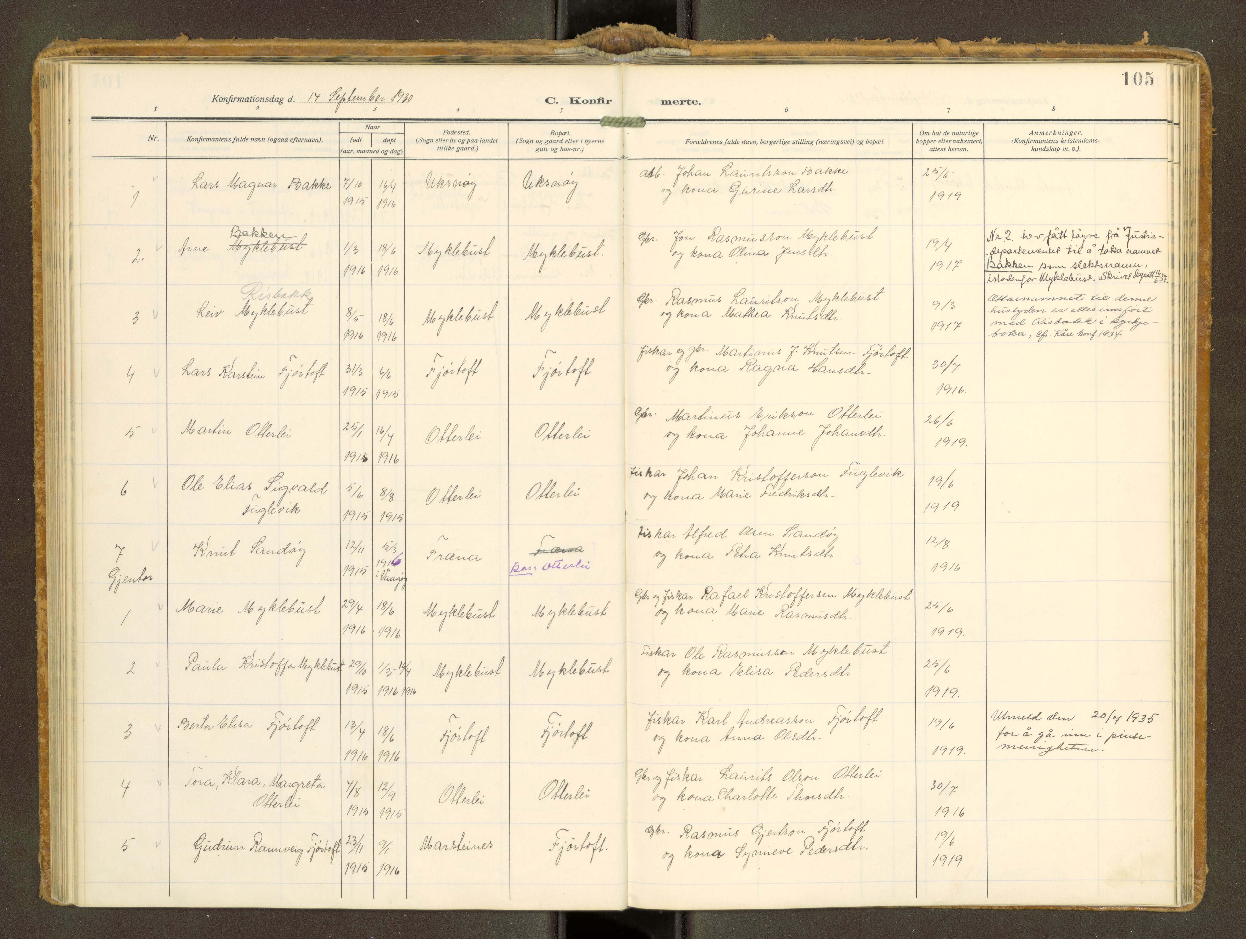 Ministerialprotokoller, klokkerbøker og fødselsregistre - Møre og Romsdal, AV/SAT-A-1454/538/L0528: Parish register (official) no. 538A--, 1911-1935, p. 105