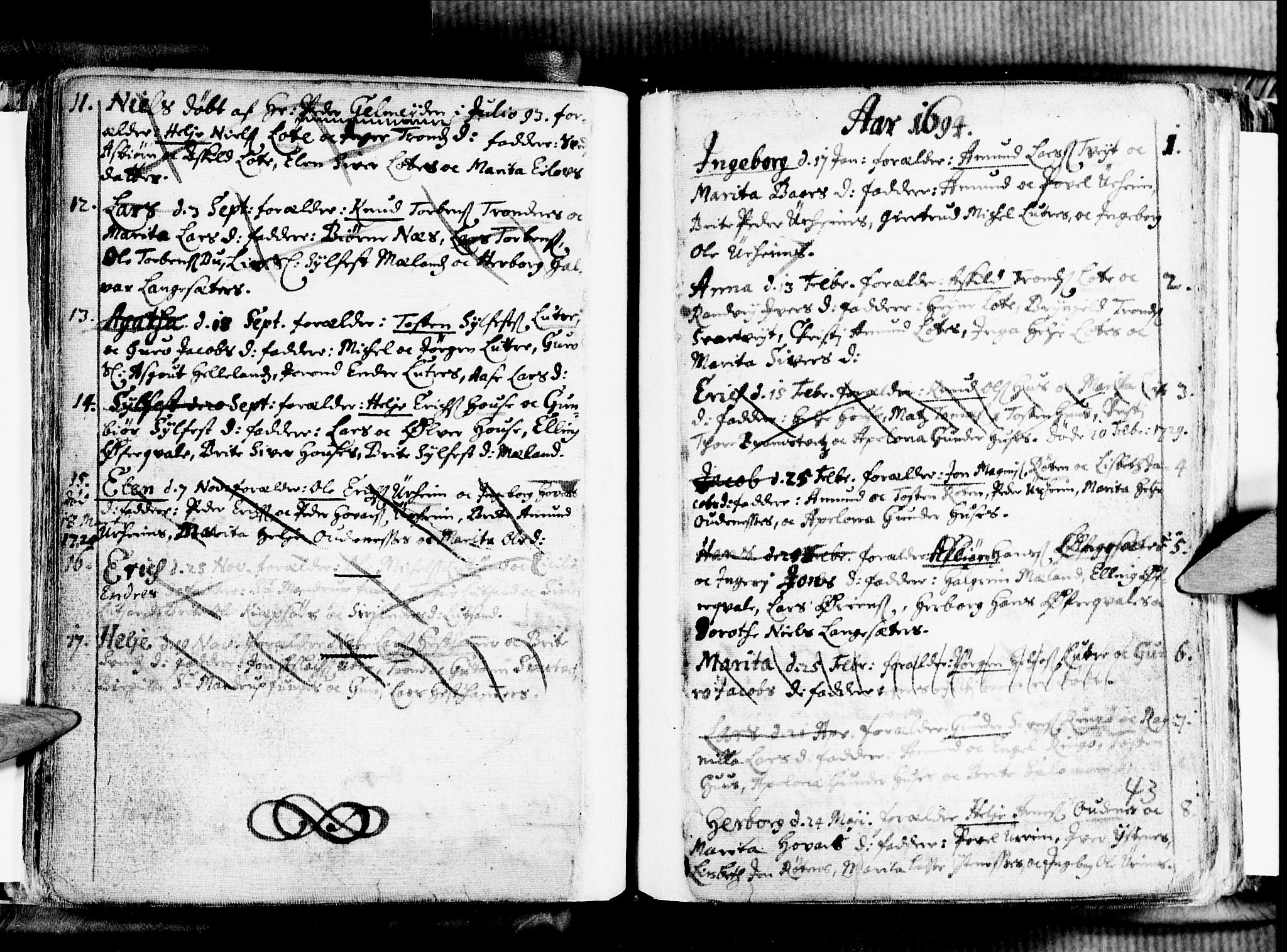 Ullensvang sokneprestembete, SAB/A-78701/H/Haa: Parish register (official) no. A 1 /2, 1669-1719, p. 43