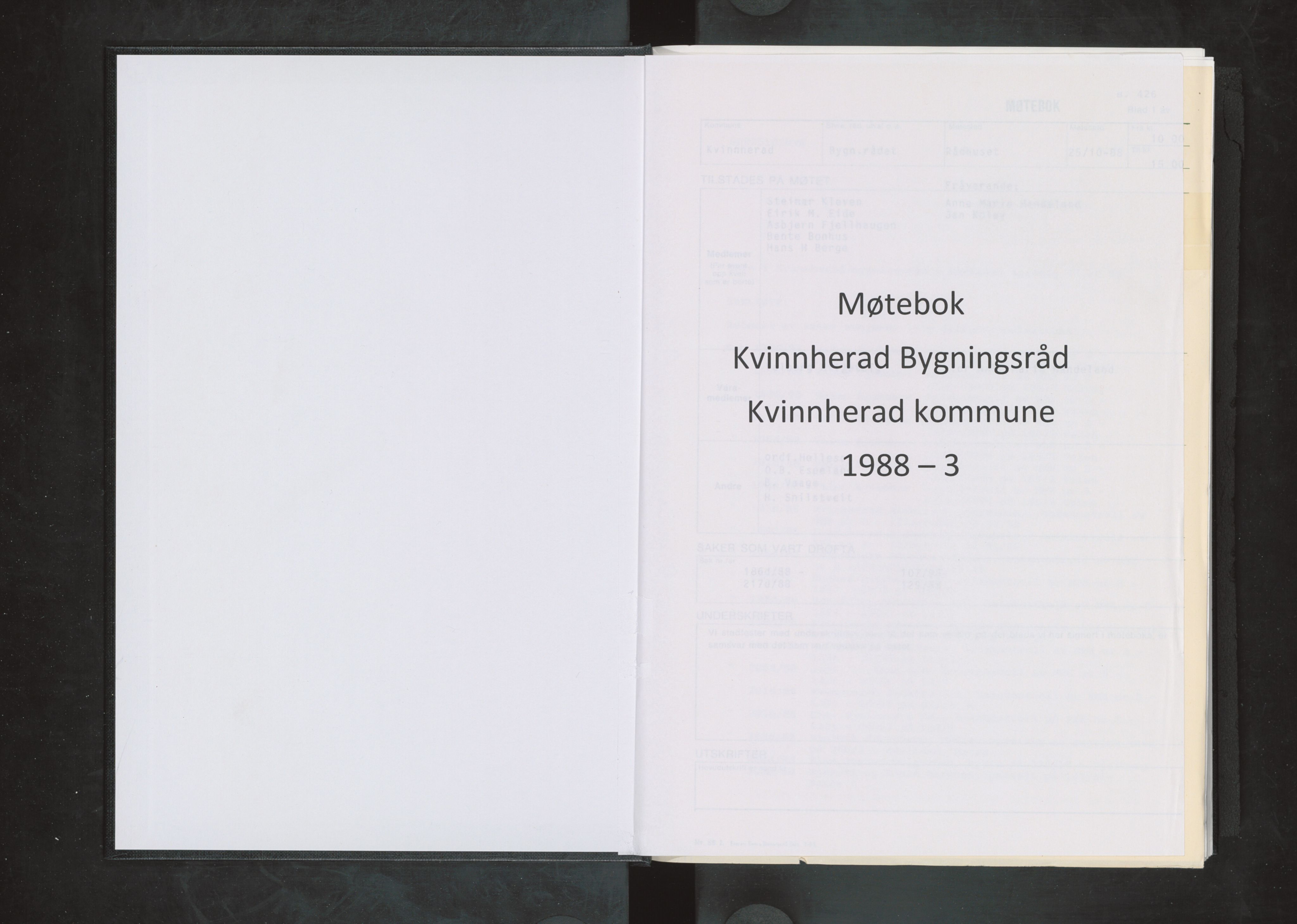 Kvinnherad kommune. Bygningsrådet , IKAH/1224-511/A/Aa/L0058: Møtebok for Kvinnherad bygningsråd, 1988