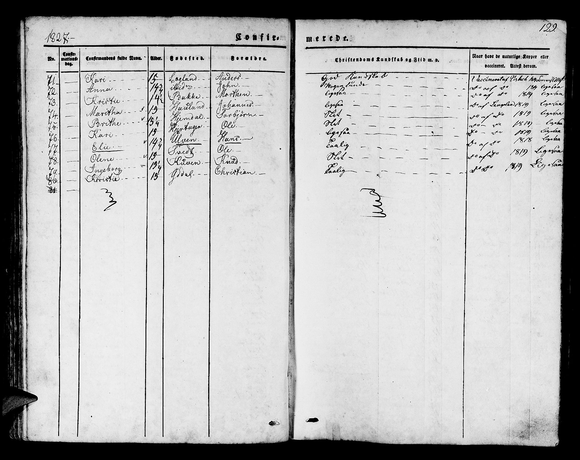 Os sokneprestembete, SAB/A-99929: Parish register (official) no. A 14, 1826-1839, p. 129